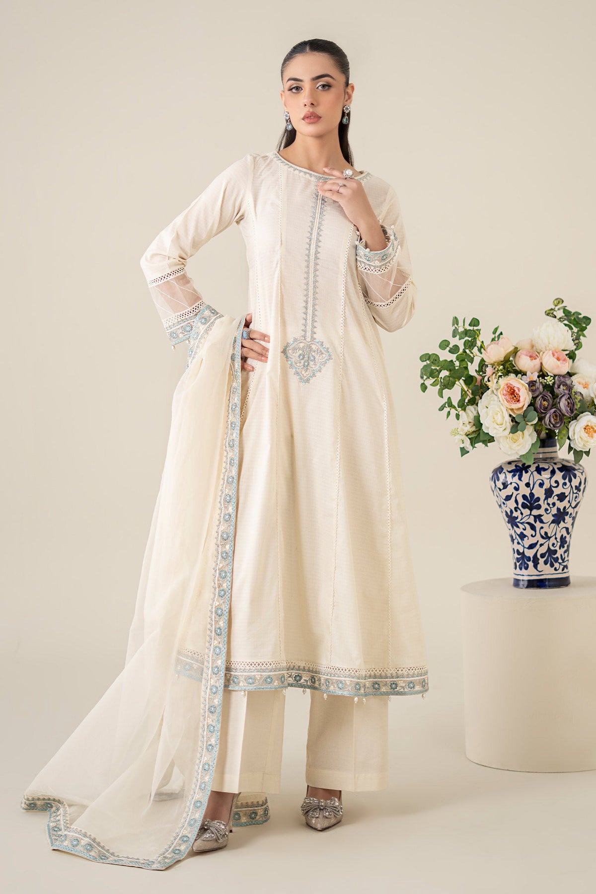 3 Piece Embroidered Dobby Suit