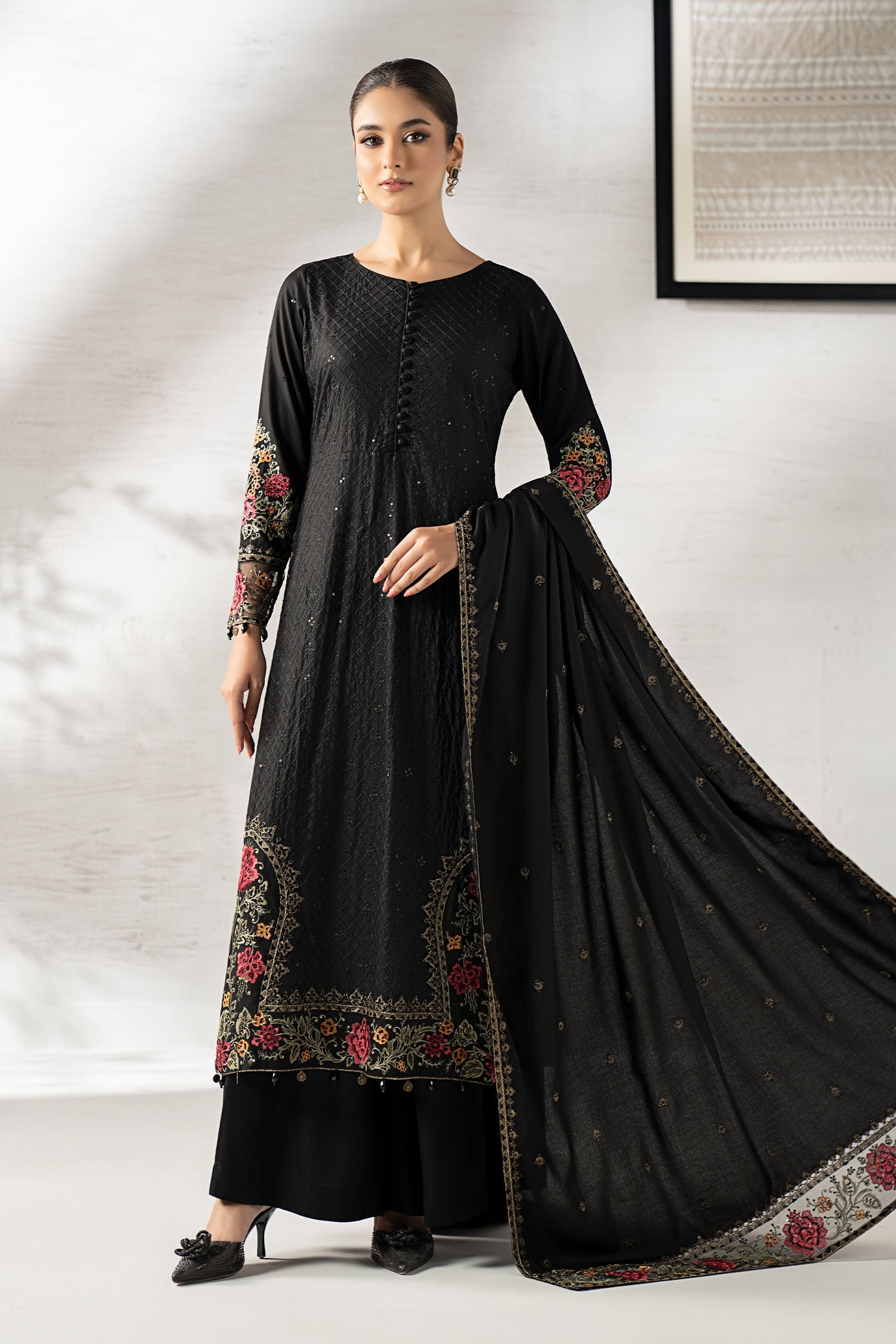3 Piece Embroidered Linen Suit