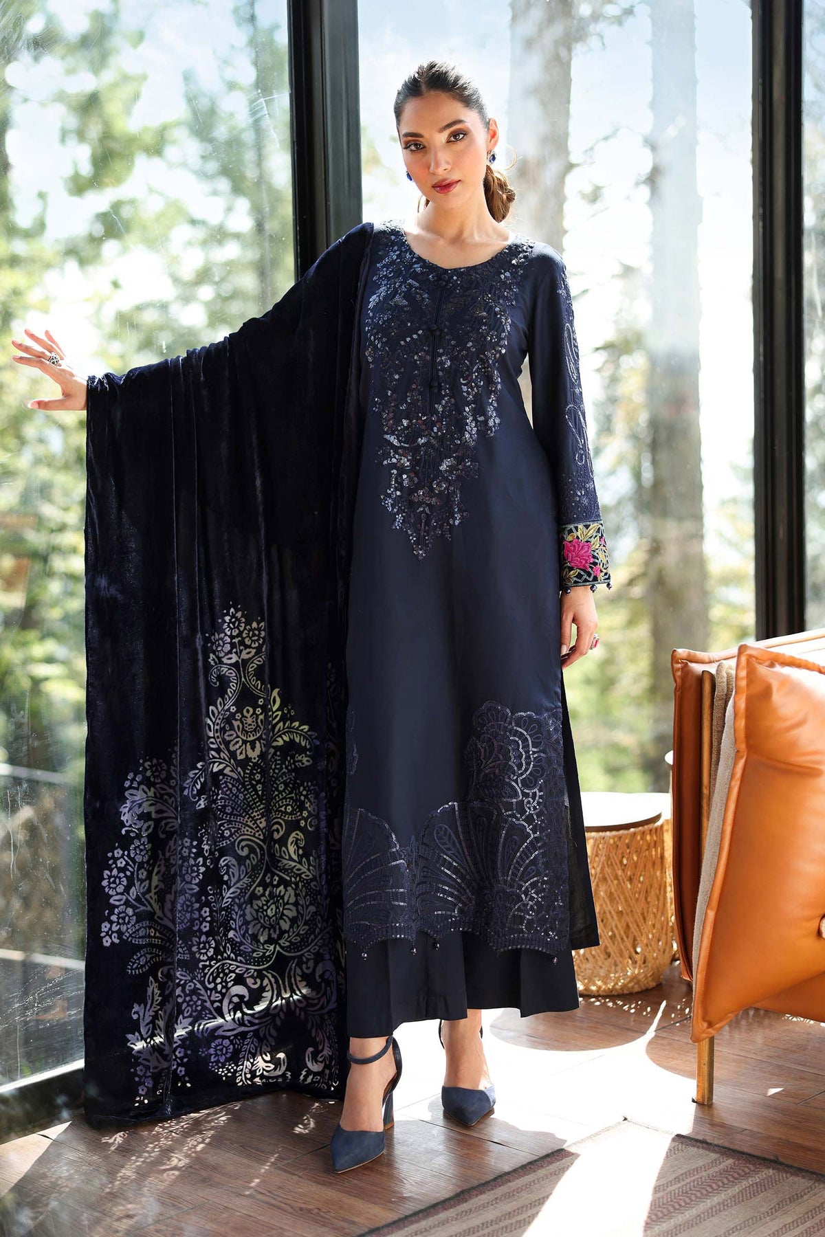 3 Piece Embroidered Linen Suit