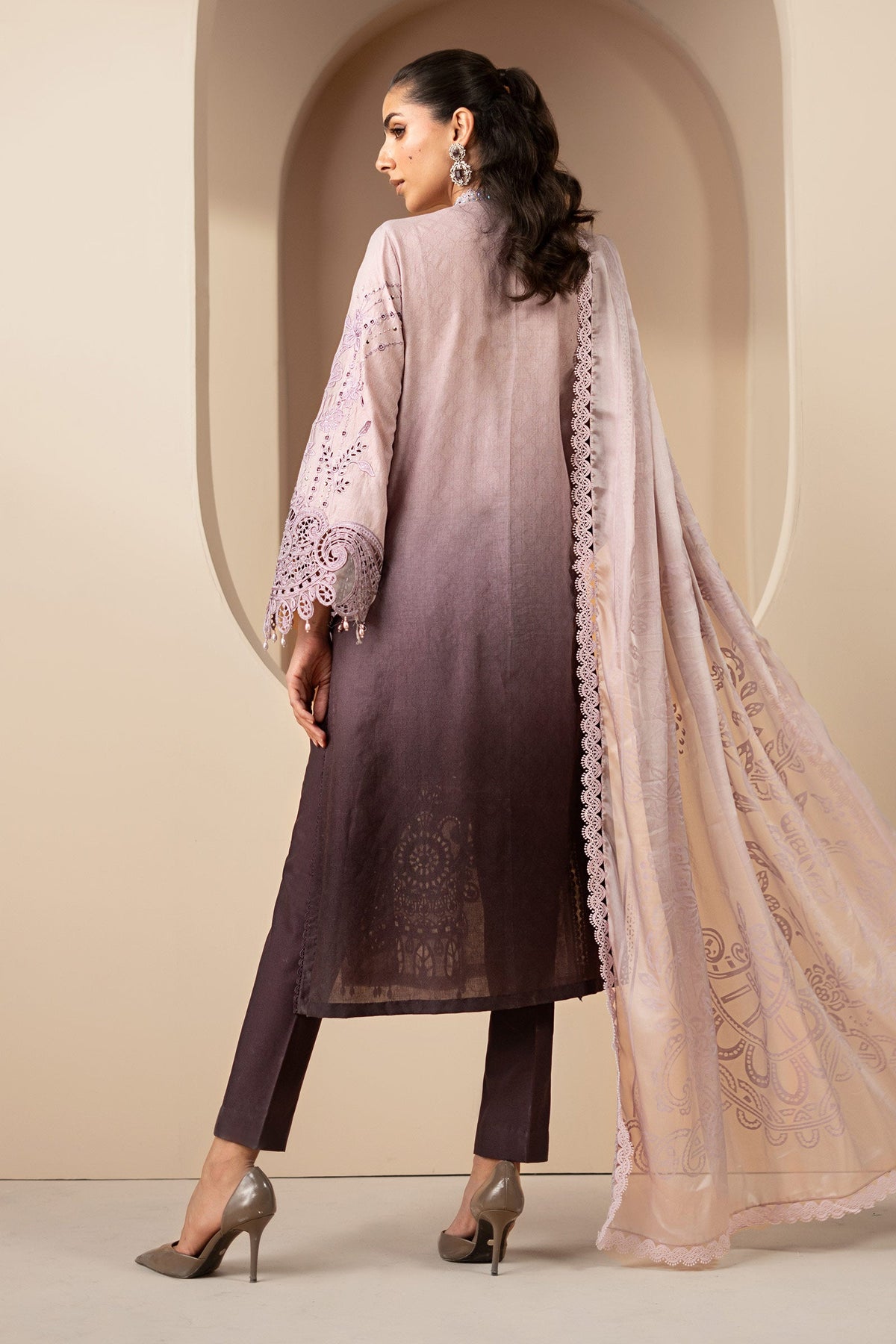 3 Piece Embroidered Jacquard Lawn Suit - DS2601B-SML-00B