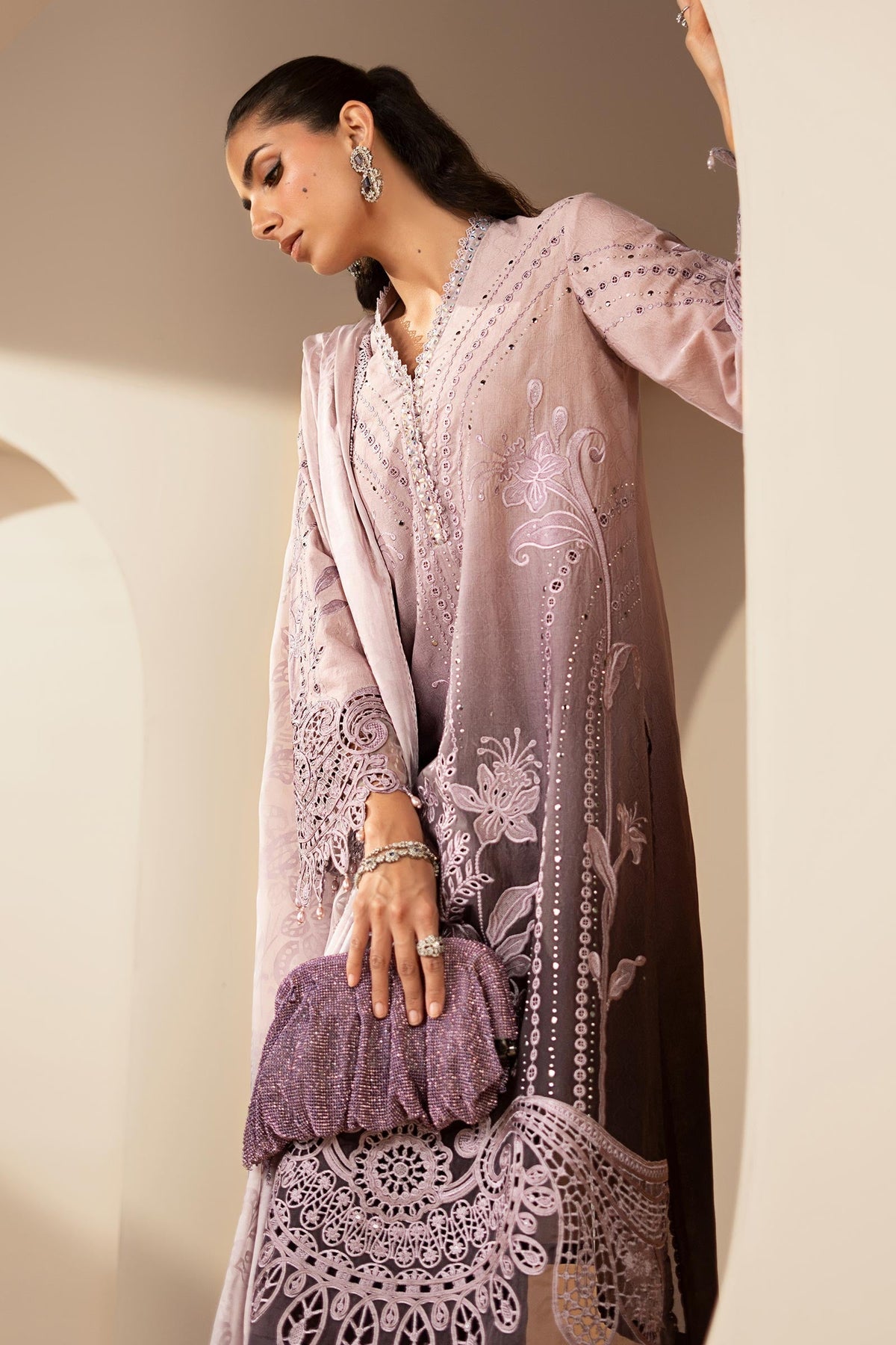 3 Piece Embroidered Jacquard Lawn Suit - DS2601B-SML-00B