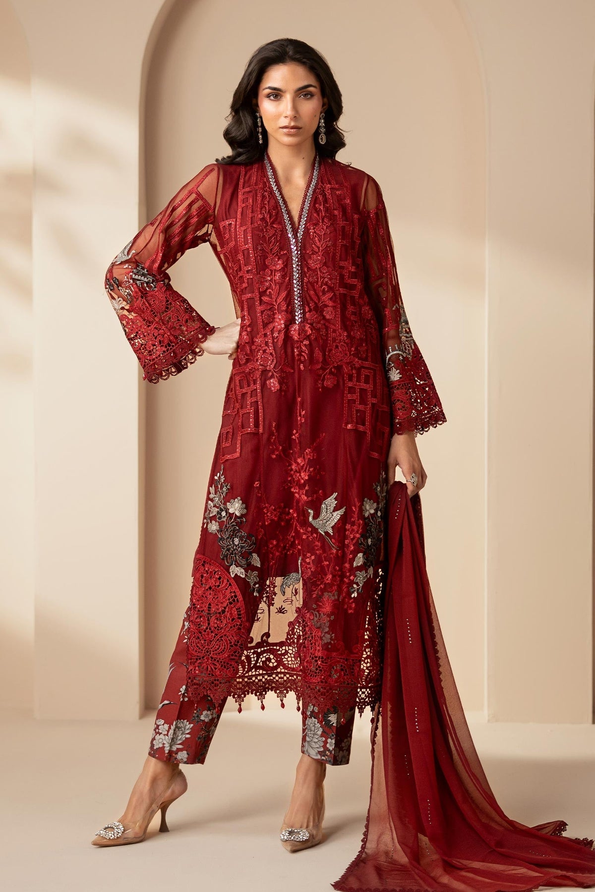3 Piece Embroidered Net Suit - DS2607A-SML-00A