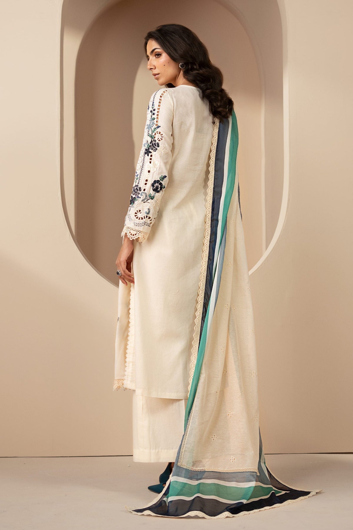 3 Piece Embroidered Jacquard Lawn Suit - DS2609B-SML-00B