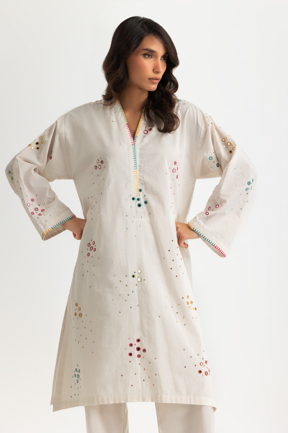 Dobby Embroidered Shirt And Dyed Trouser