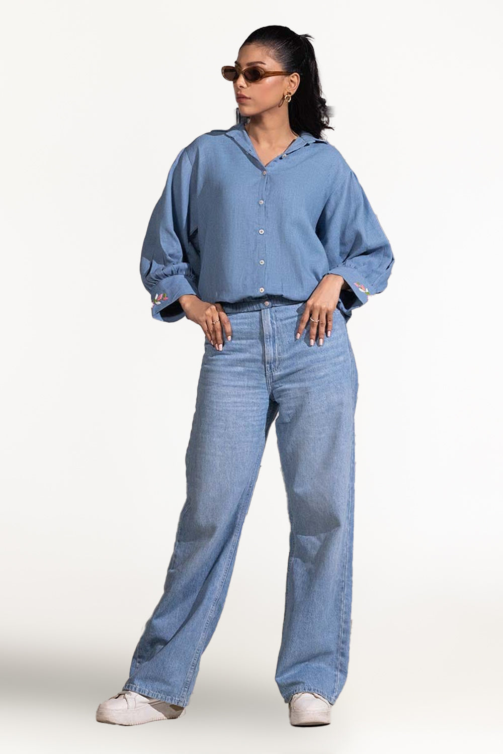 Dobby Jute Embroidered Button Down Shirt