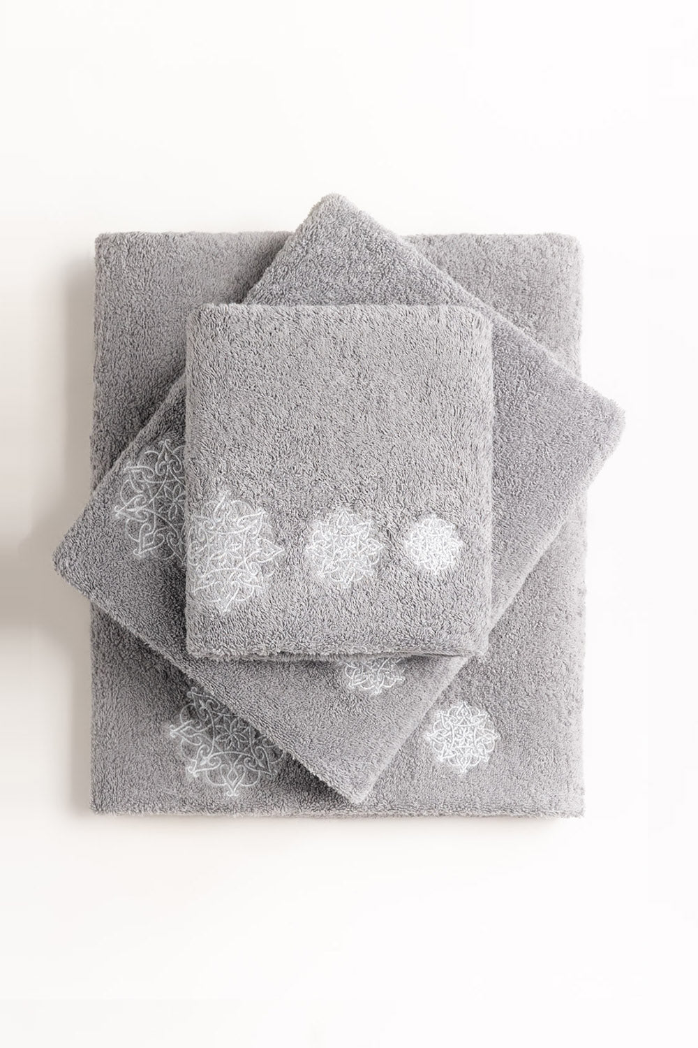 Dove Grey 3 Piece Embroidered Towel Set