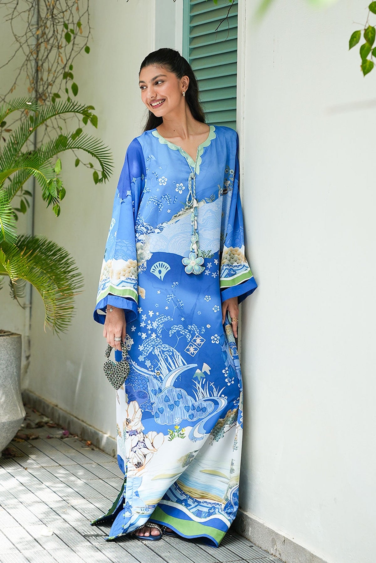 SS26DP-2956 BLUE - SILK - 1PCS EMBROIDERED KAFTAN