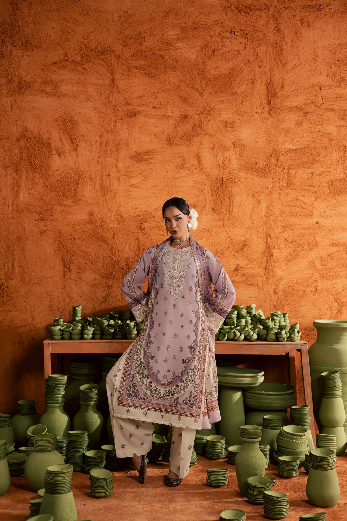 Dusty Plum 3Pc - Printed Lawn Dress
