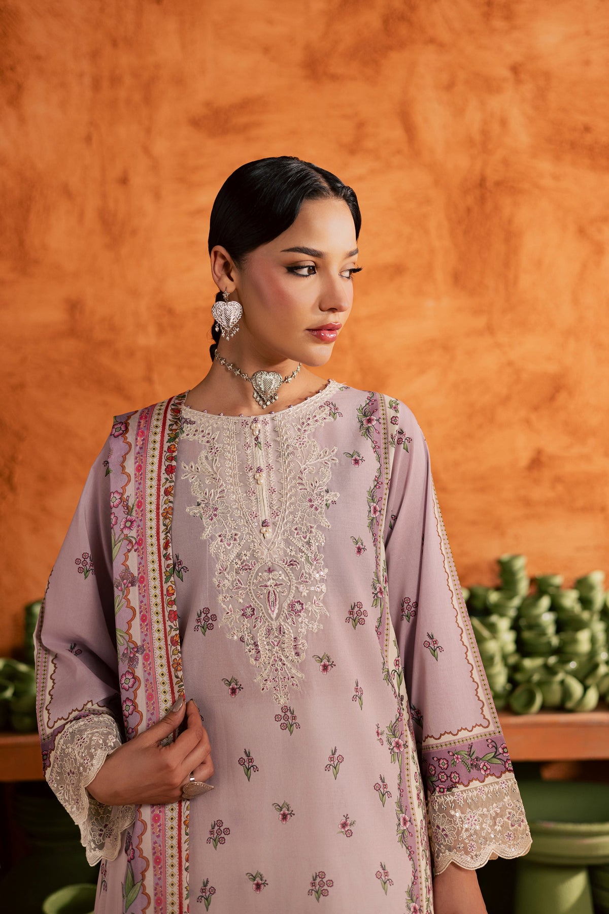 Dusty Plum 3Pc - Printed Lawn Dress