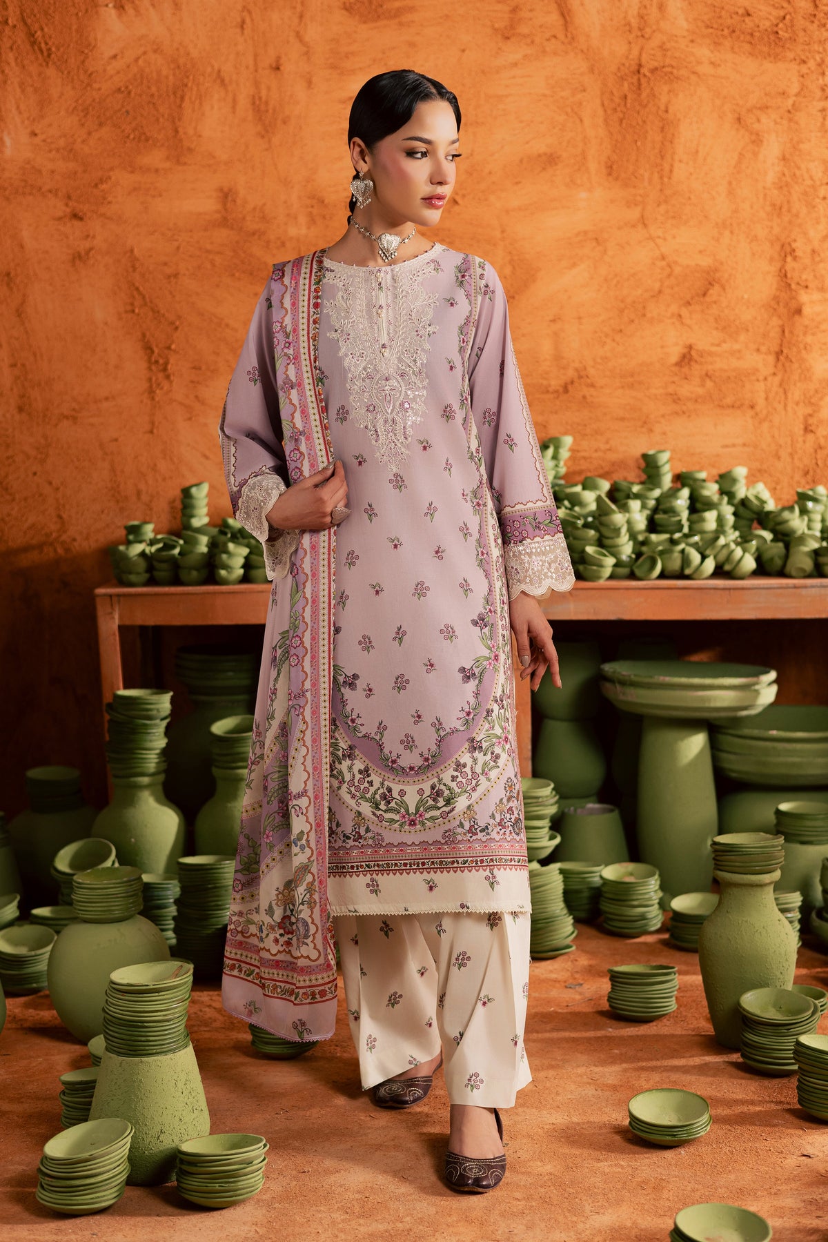 Dusty Plum 3Pc - Printed Lawn Dress