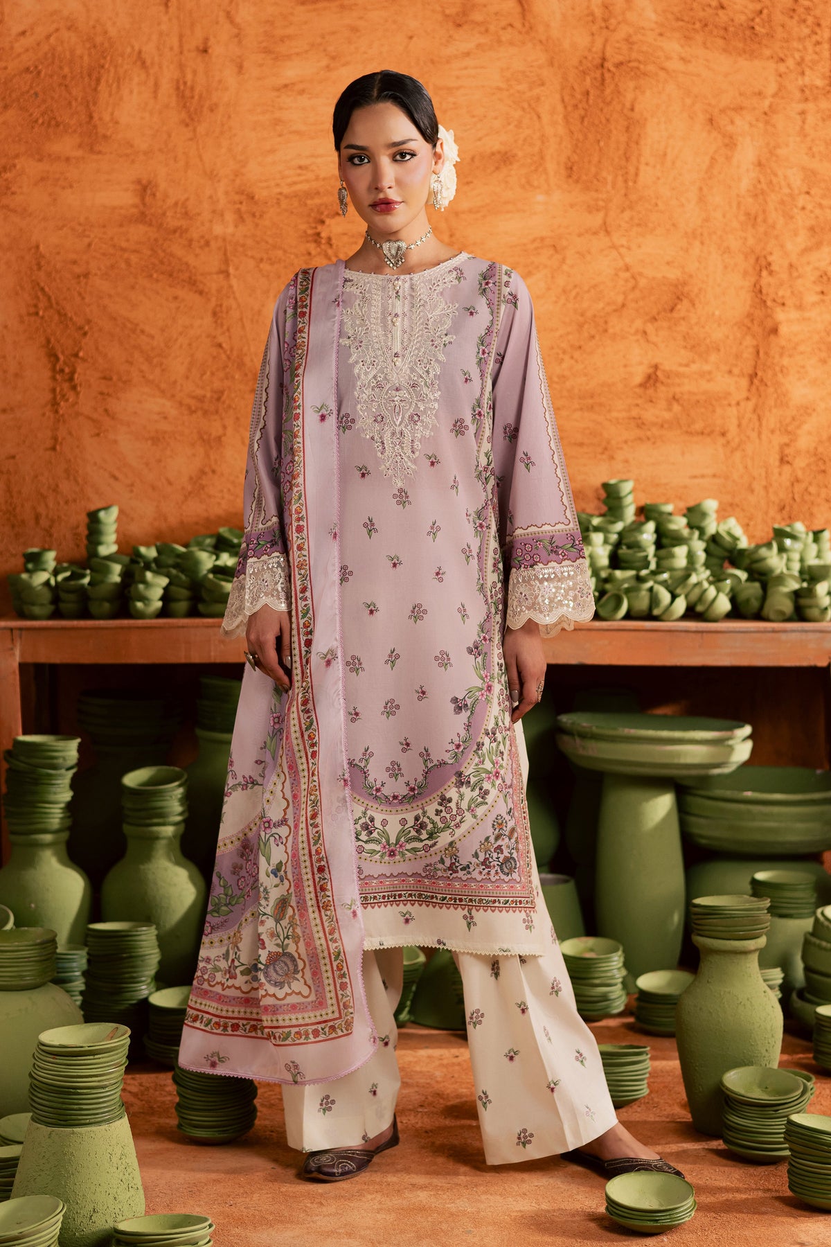Dusty Plum 3Pc - Printed Lawn Dress