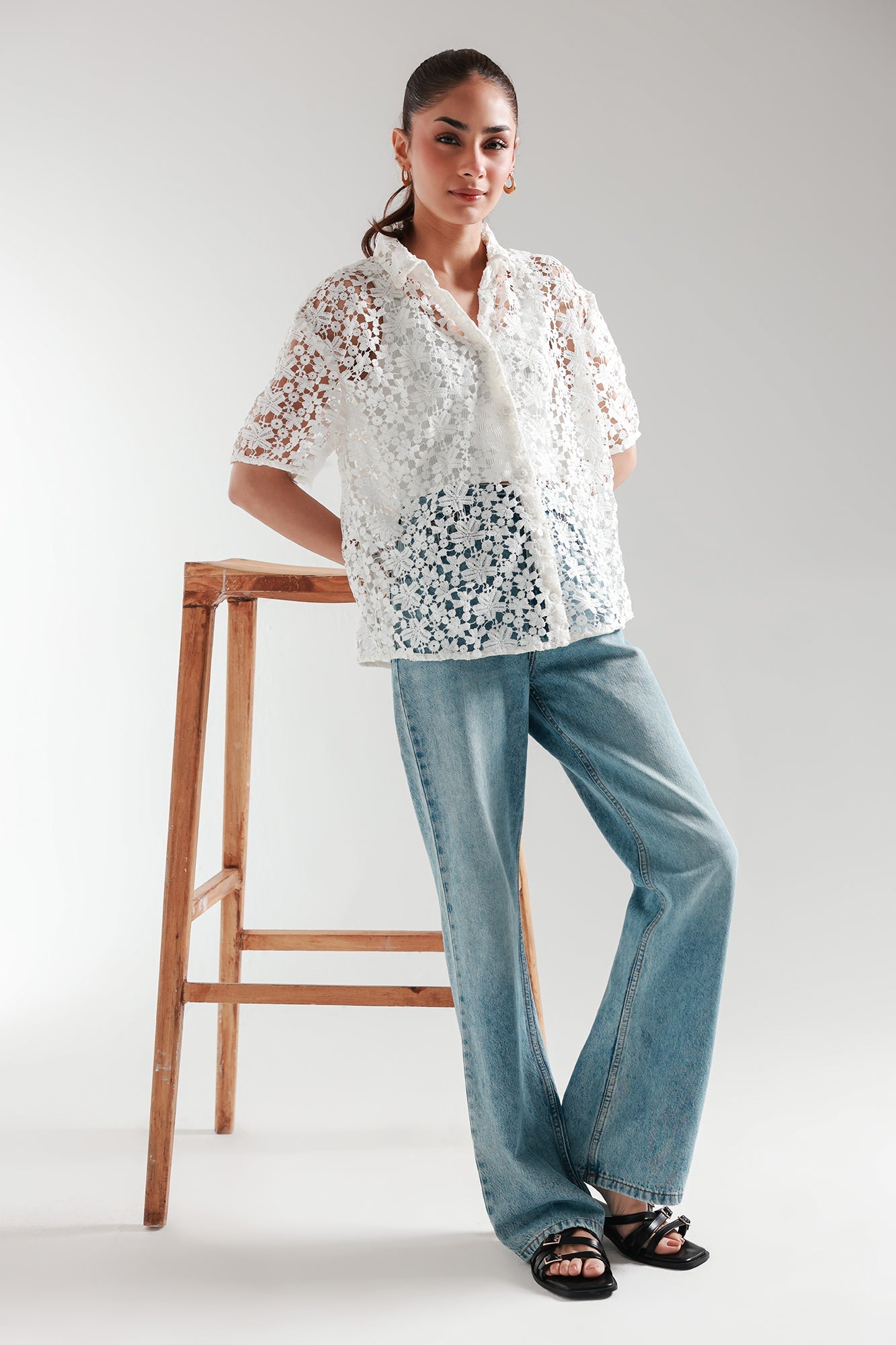 BUTTON DOWN NET TOP (E2433/108/001)