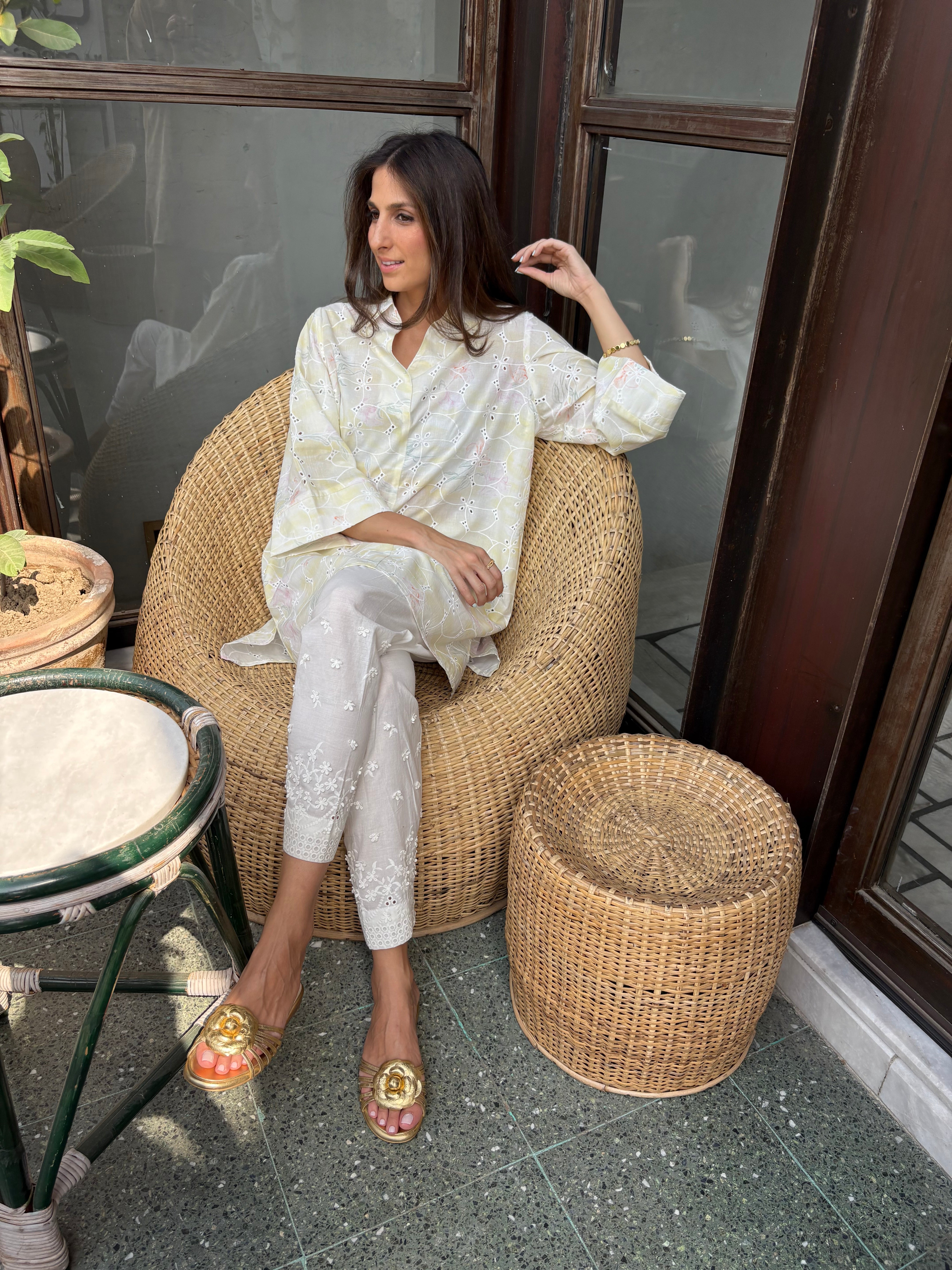 Yellow Lawn Toby Tunic with Skinny / Tulip Shalwar