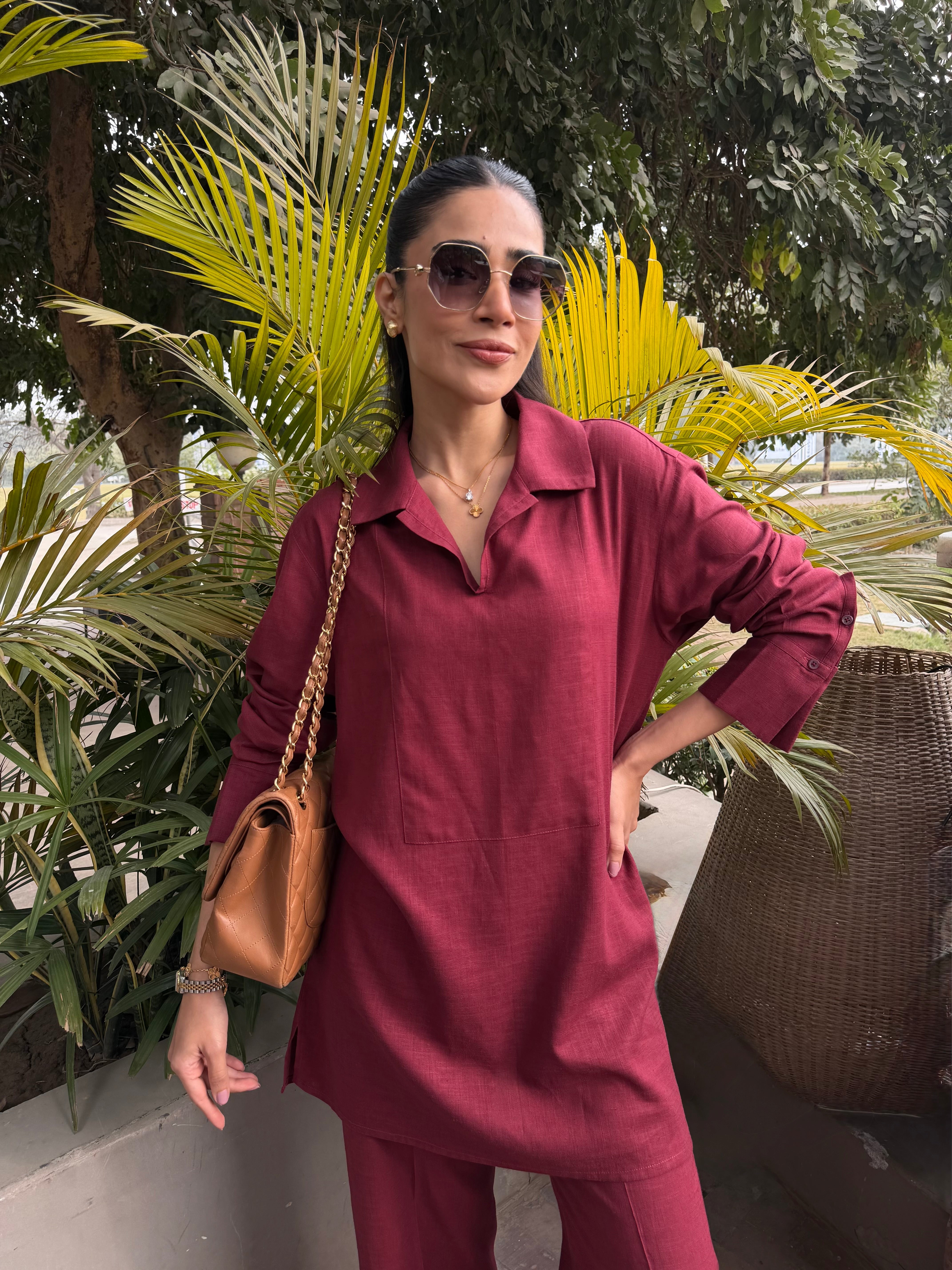 Wine Red Linen Willow Set