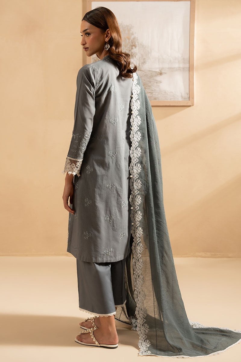 SOFT GRAPHITE- 3PC EMBROIDERED LAWN SUIT