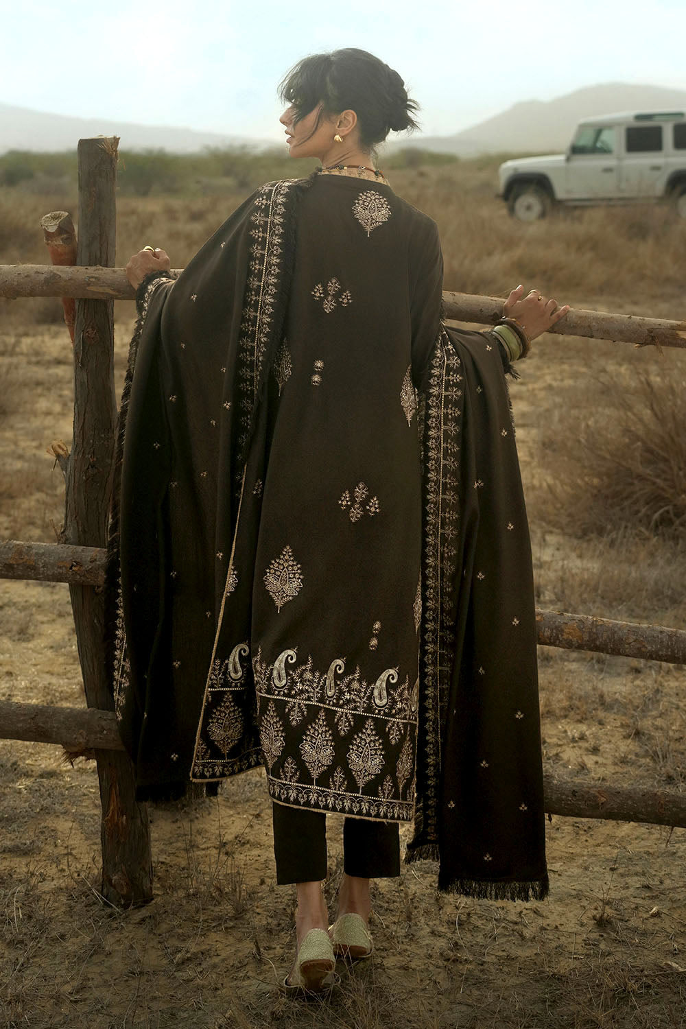 3 Piece Embroidered Karandi Suit with Embroidered Karandi Dupatta