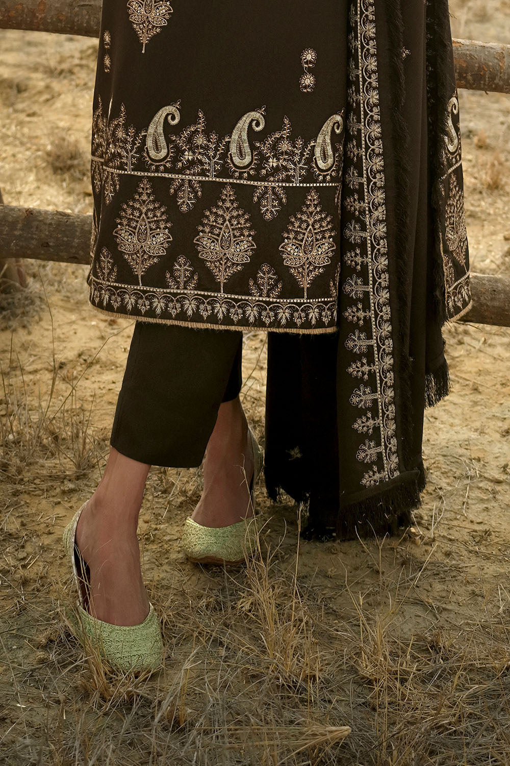 3 Piece Embroidered Karandi Suit with Embroidered Karandi Dupatta