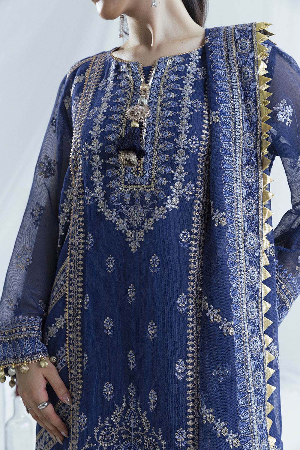3 Piece Embroidered Cotton Net Suit with Raw Silk Trouser