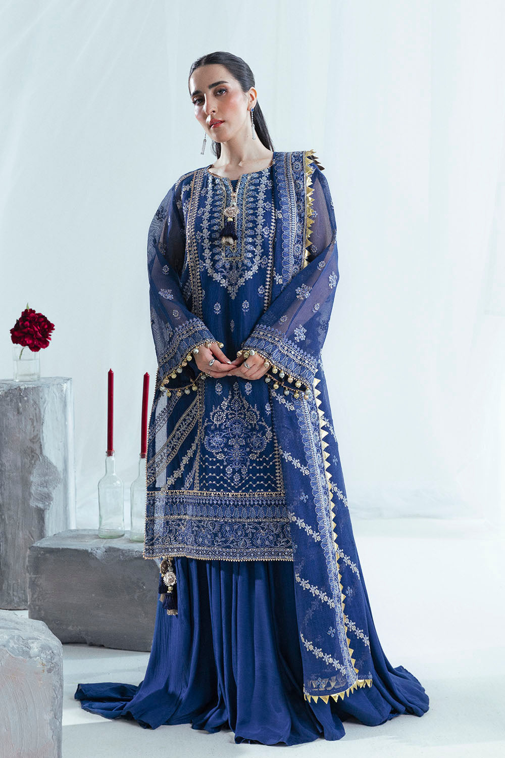 3 Piece Embroidered Cotton Net Suit with Raw Silk Trouser