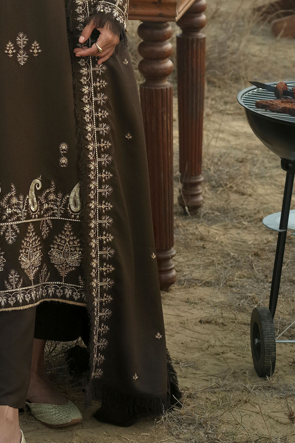3 Piece Embroidered Karandi Suit with Embroidered Karandi Dupatta