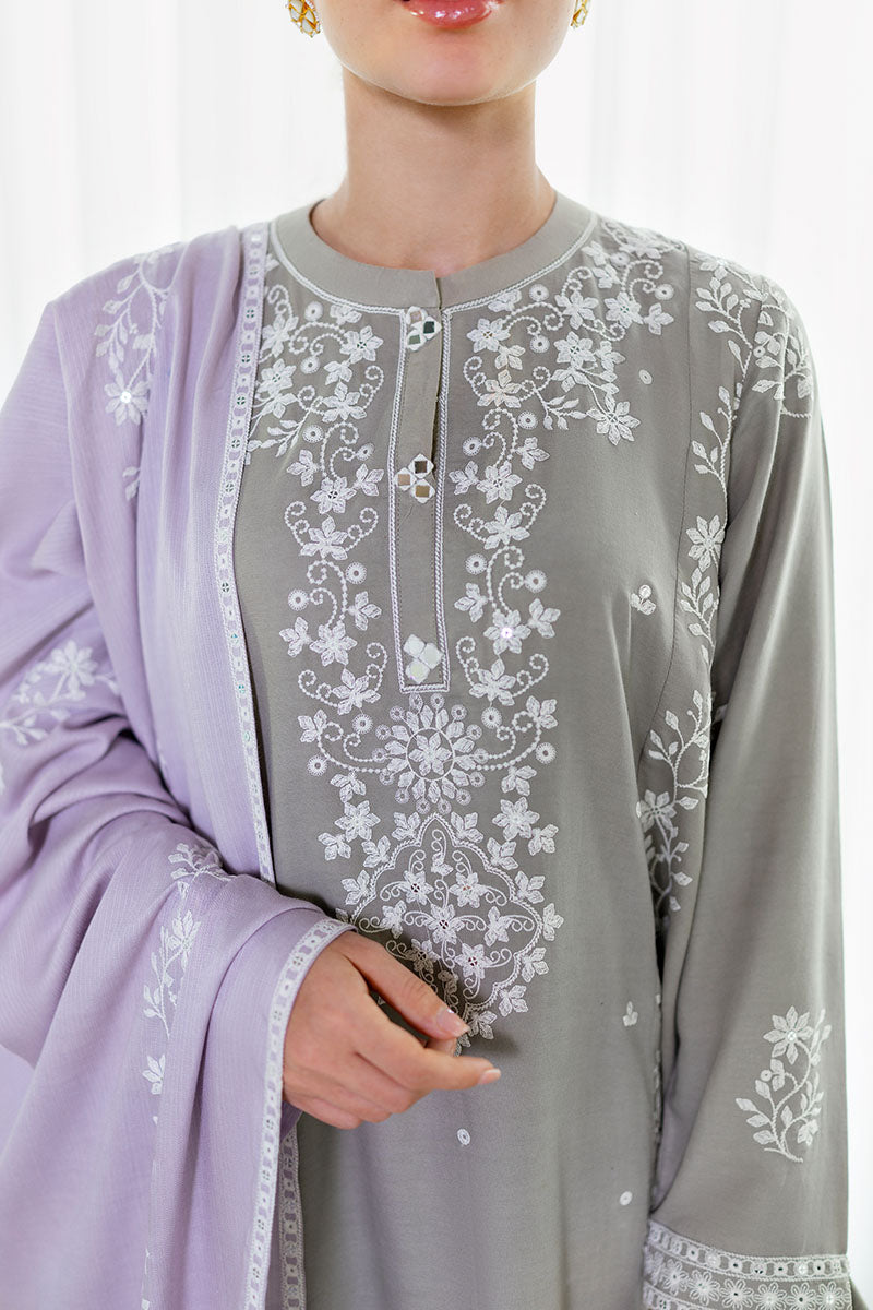 ETHEREAL VEIL-3PC SATIN EMBROIDERED SUIT