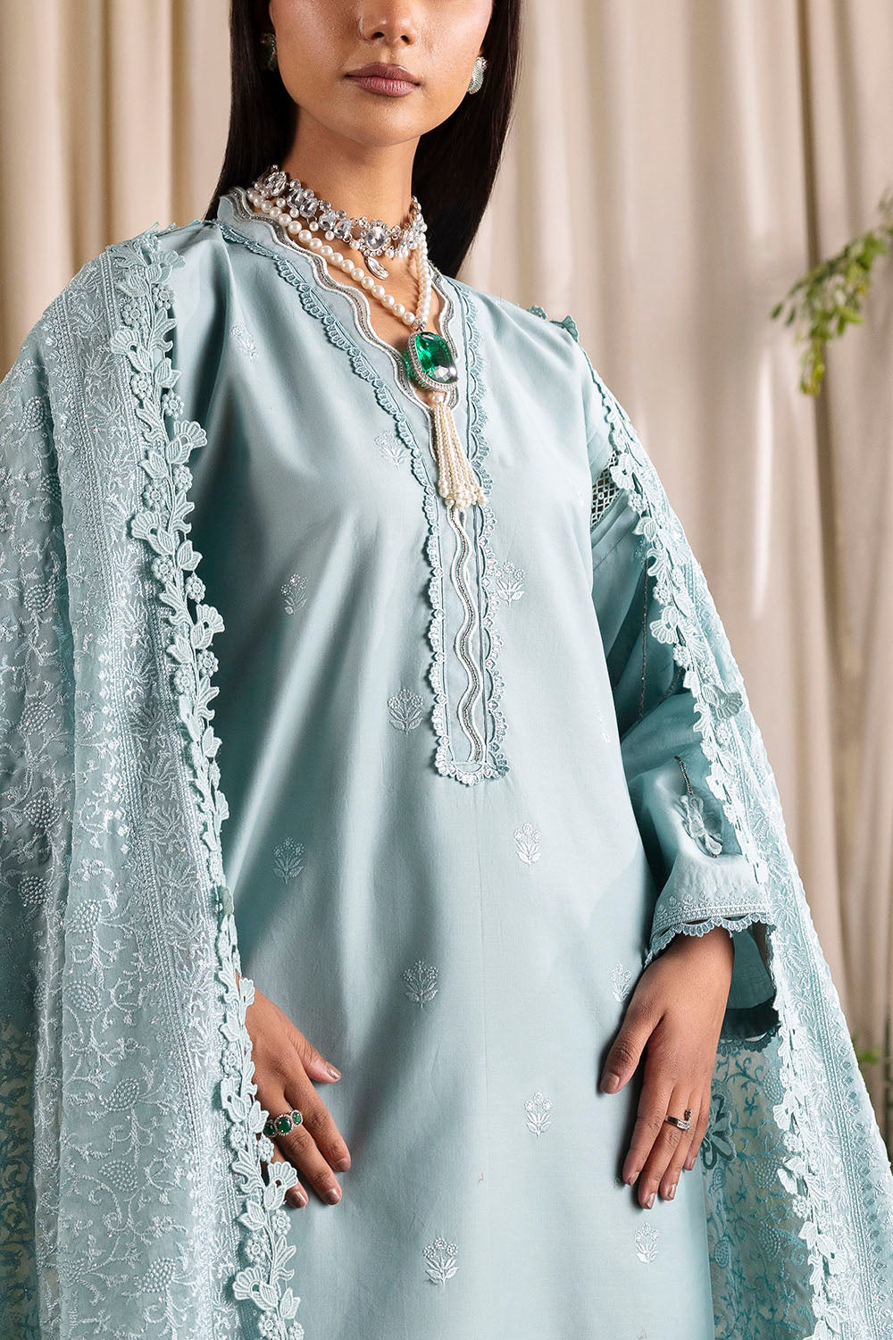 3 Piece Embroidered Lawn Suit with Embroidered Chiffon Dupatta