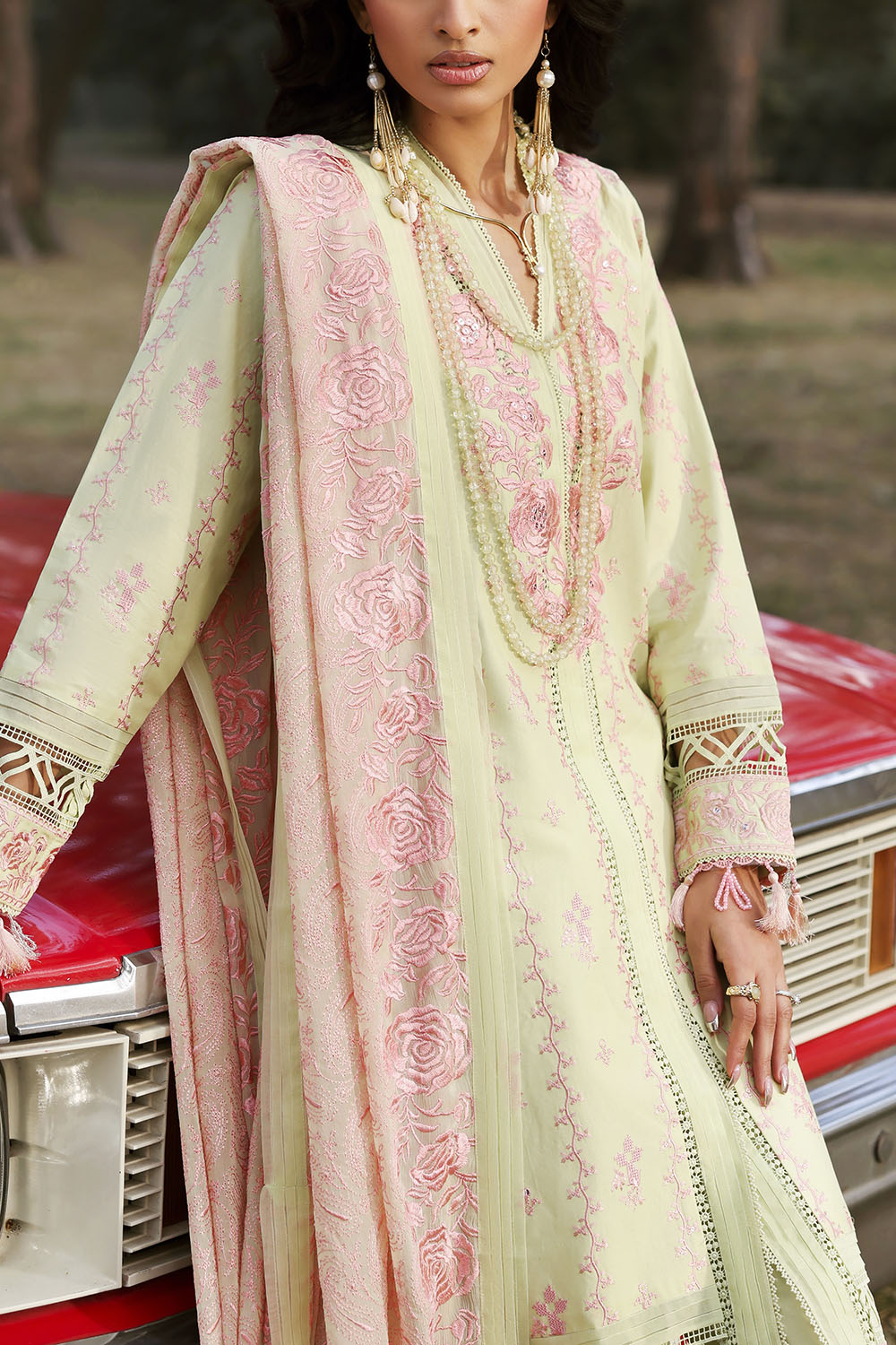 3 Piece Embroidered Lawn Suit With Embroidered Chiffon Dupatta