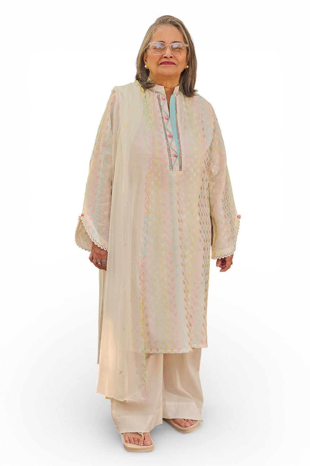 3 Piece Embroidered Lawn Suit with Embroidered Chiffon Dupatta