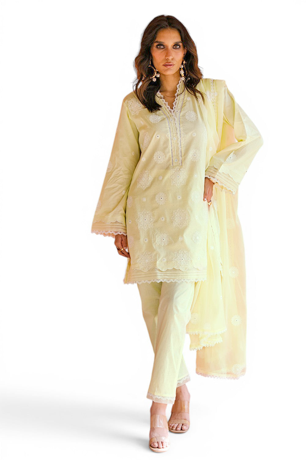 3 Piece Embroidered Cotton Lawn Suit with Embroidered Chiffon Dupatta