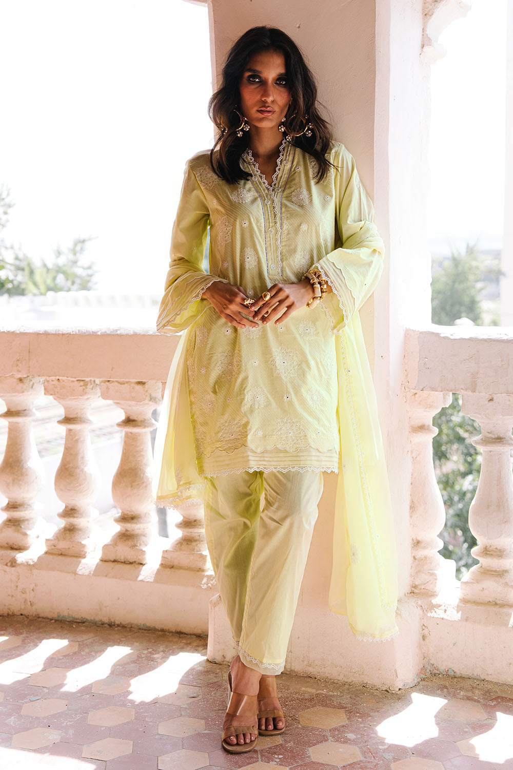 3 Piece Embroidered Cotton Lawn Suit with Embroidered Chiffon Dupatta