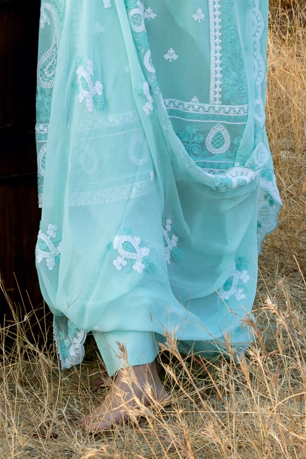 3 Piece Embroidered Cotton Net Suit With Embroidered Chiffon Dupatta
