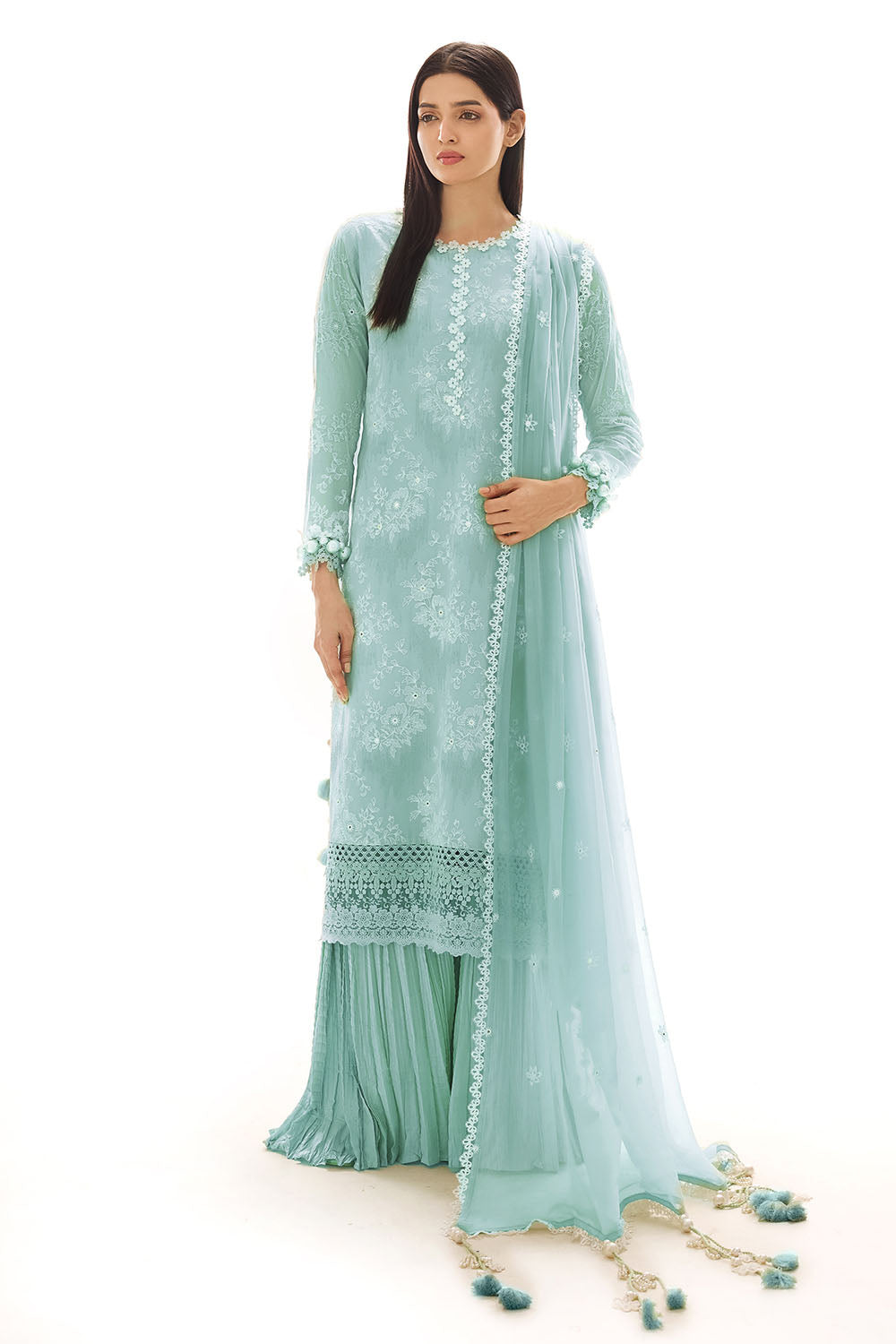 3 Piece Embroidered Swiss Voile Suit with Embroidered Chiffon Dupatta