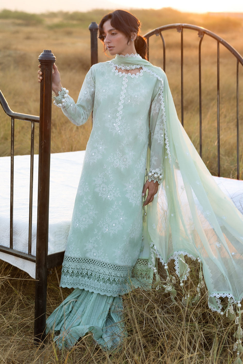 3 Piece Embroidered Swiss Voile Suit with Embroidered Chiffon Dupatta