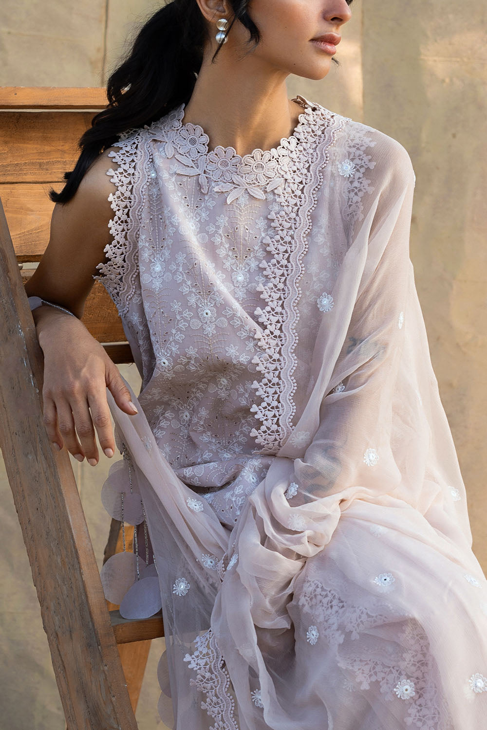 3 Piece Embroidered Swiss Voile Suit with Embroidered Chiffon Dupatta