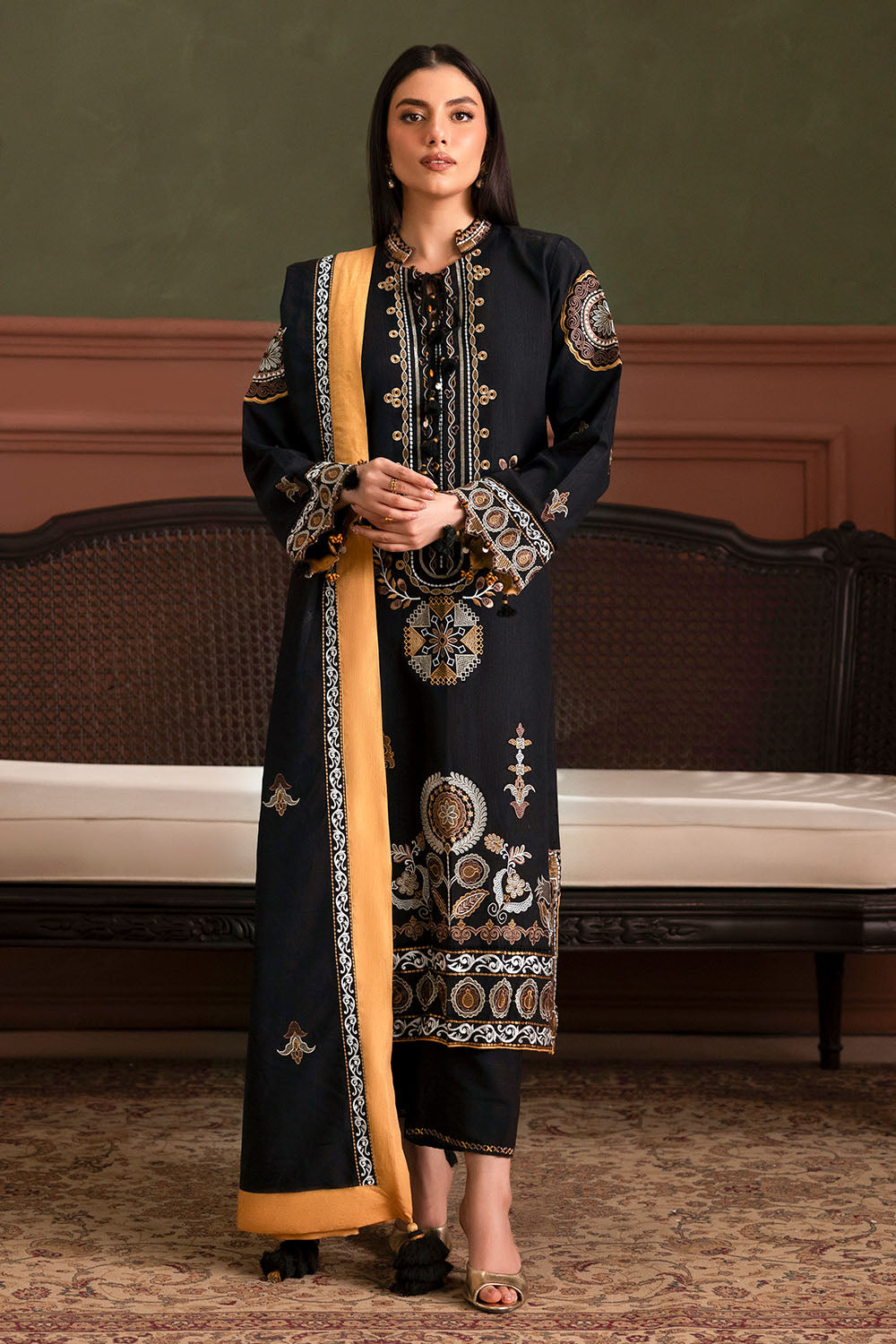 3 Piece Embroidered Corduroy Suit