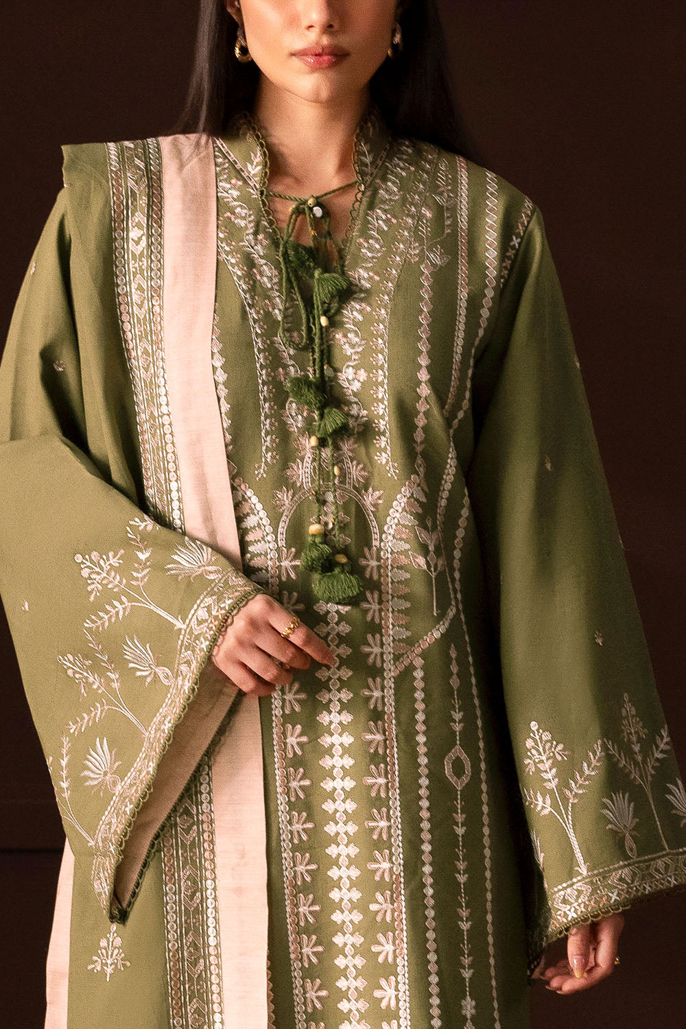 3 Piece Embroidered Cotton Linen Slub Suit - W-FB-CF-26-487549