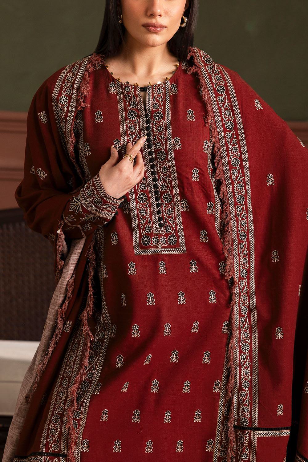 3 Piece Embroidered Cotton Linen Slub Suit