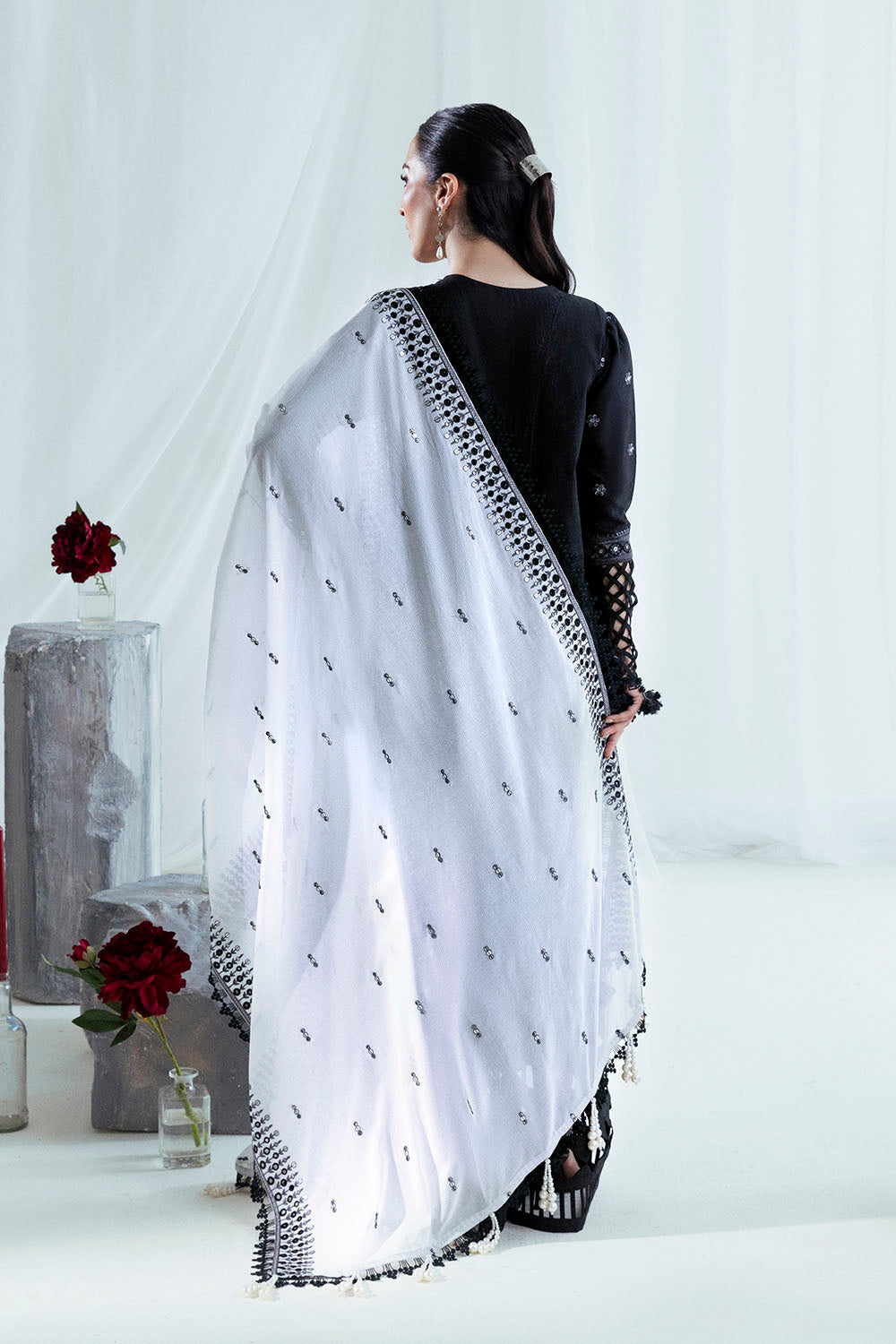 3 Piece Embroidered Lawn Suit with Borders and Denting Dupatta