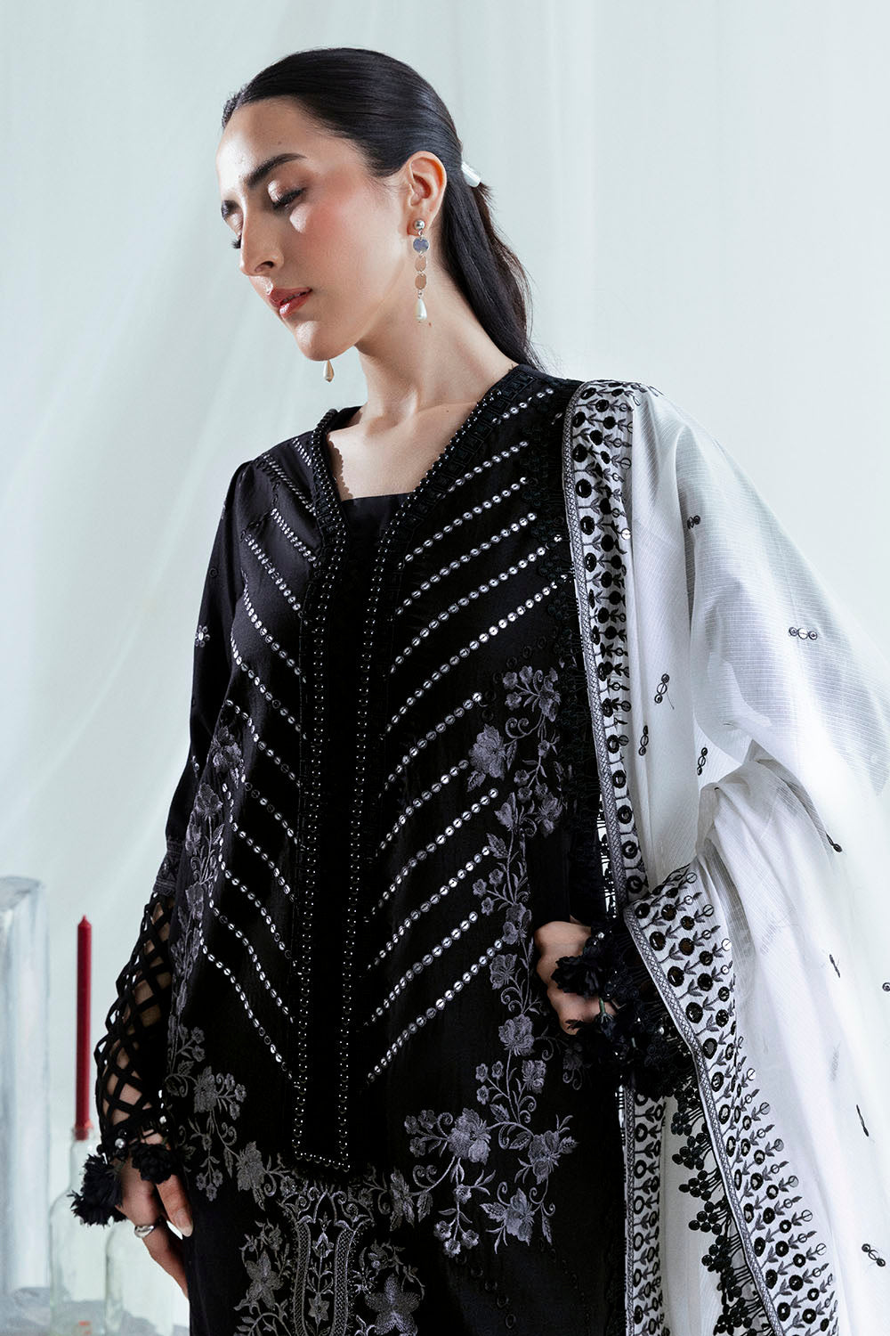 3 Piece Embroidered Lawn Suit with Borders and Denting Dupatta