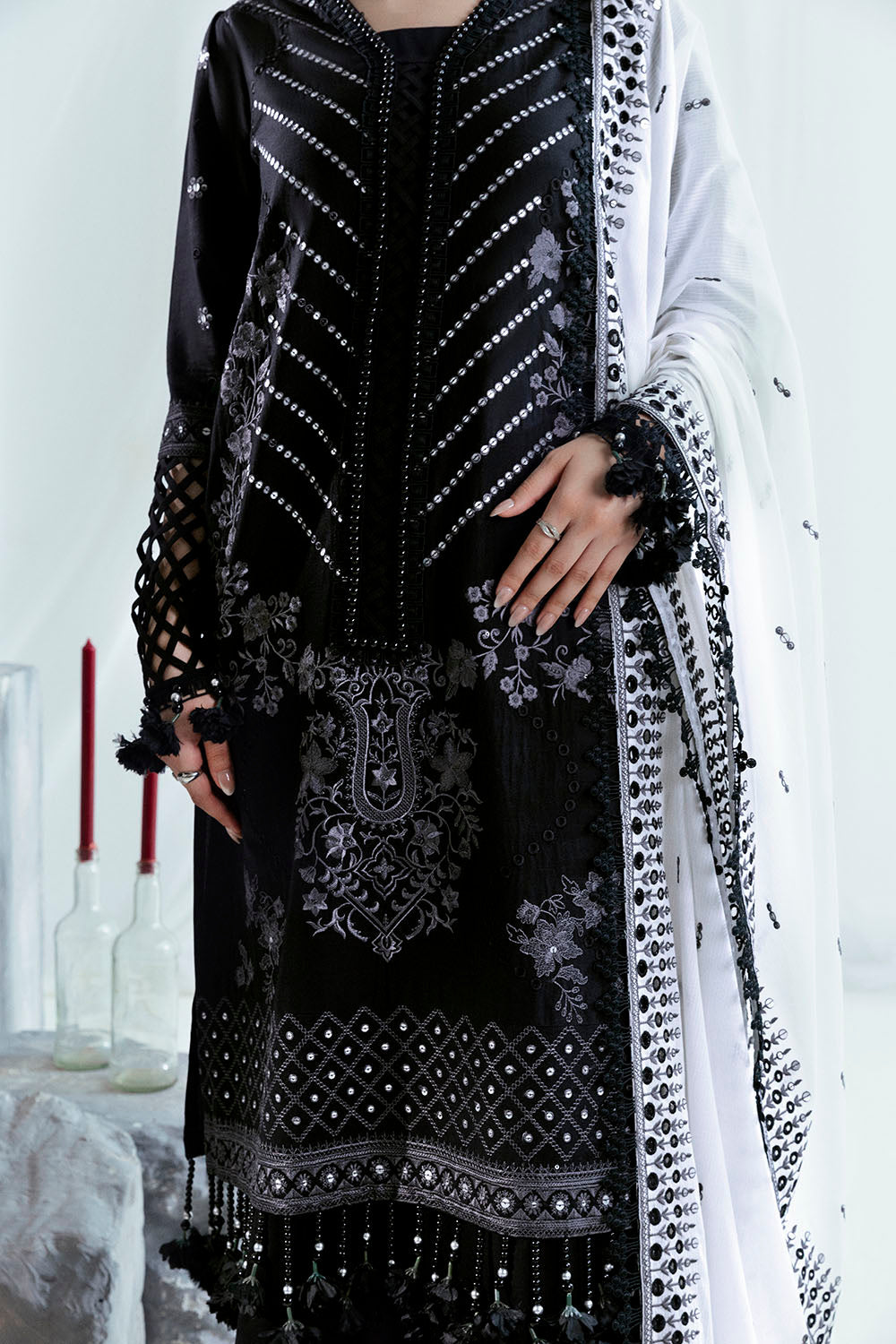3 Piece Embroidered Lawn Suit with Borders and Denting Dupatta