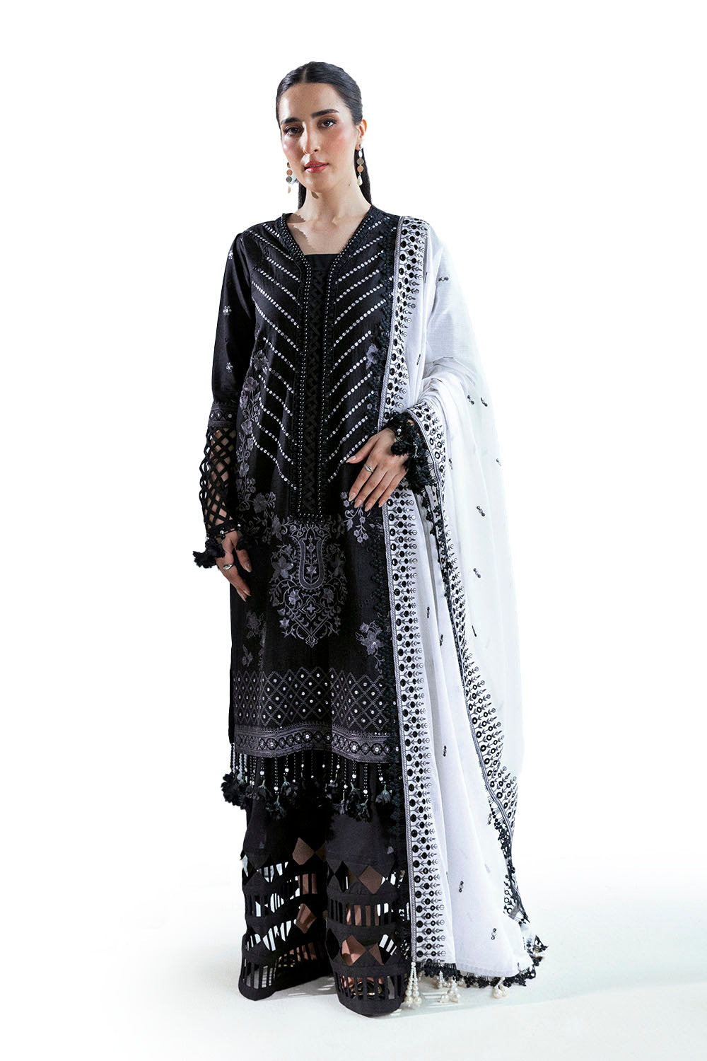 3 Piece Embroidered Lawn Suit with Borders and Denting Dupatta