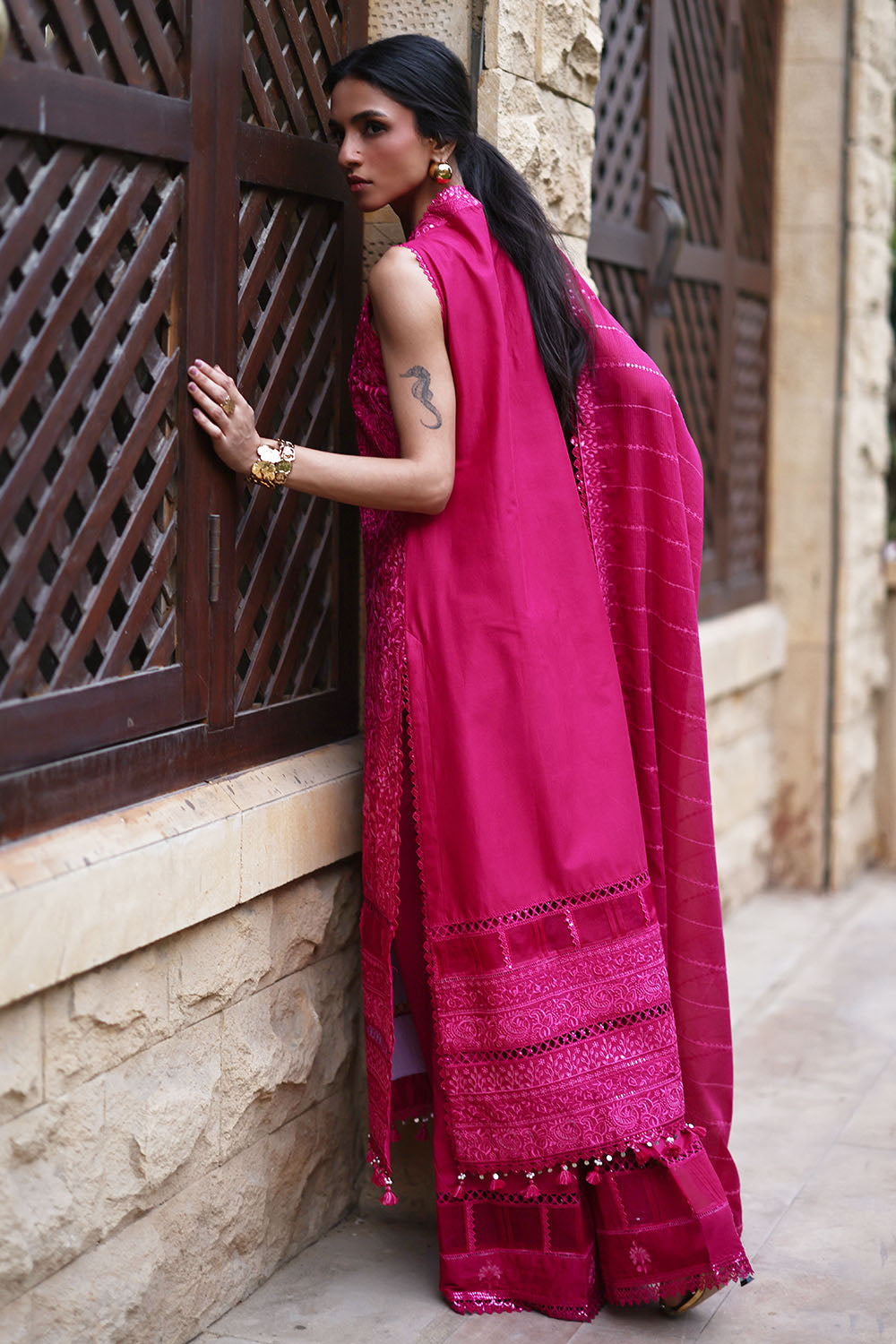 3 Piece Embroidered Lawn Suit With Embroidered Denting Lawn Dupatta