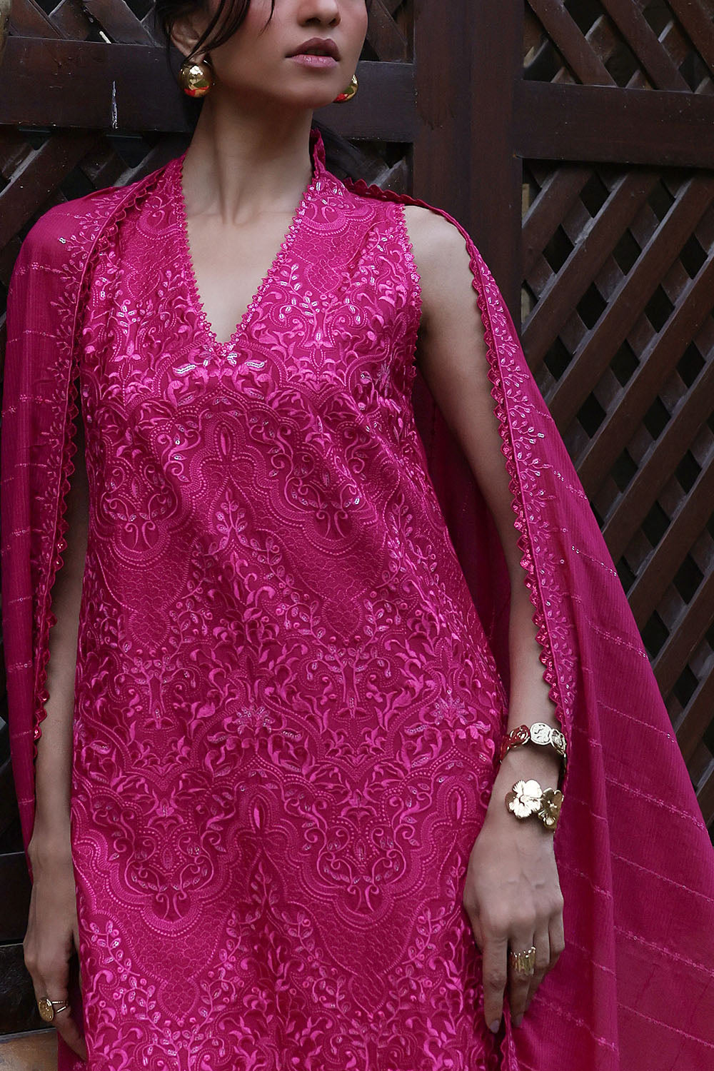 3 Piece Embroidered Lawn Suit With Embroidered Denting Lawn Dupatta