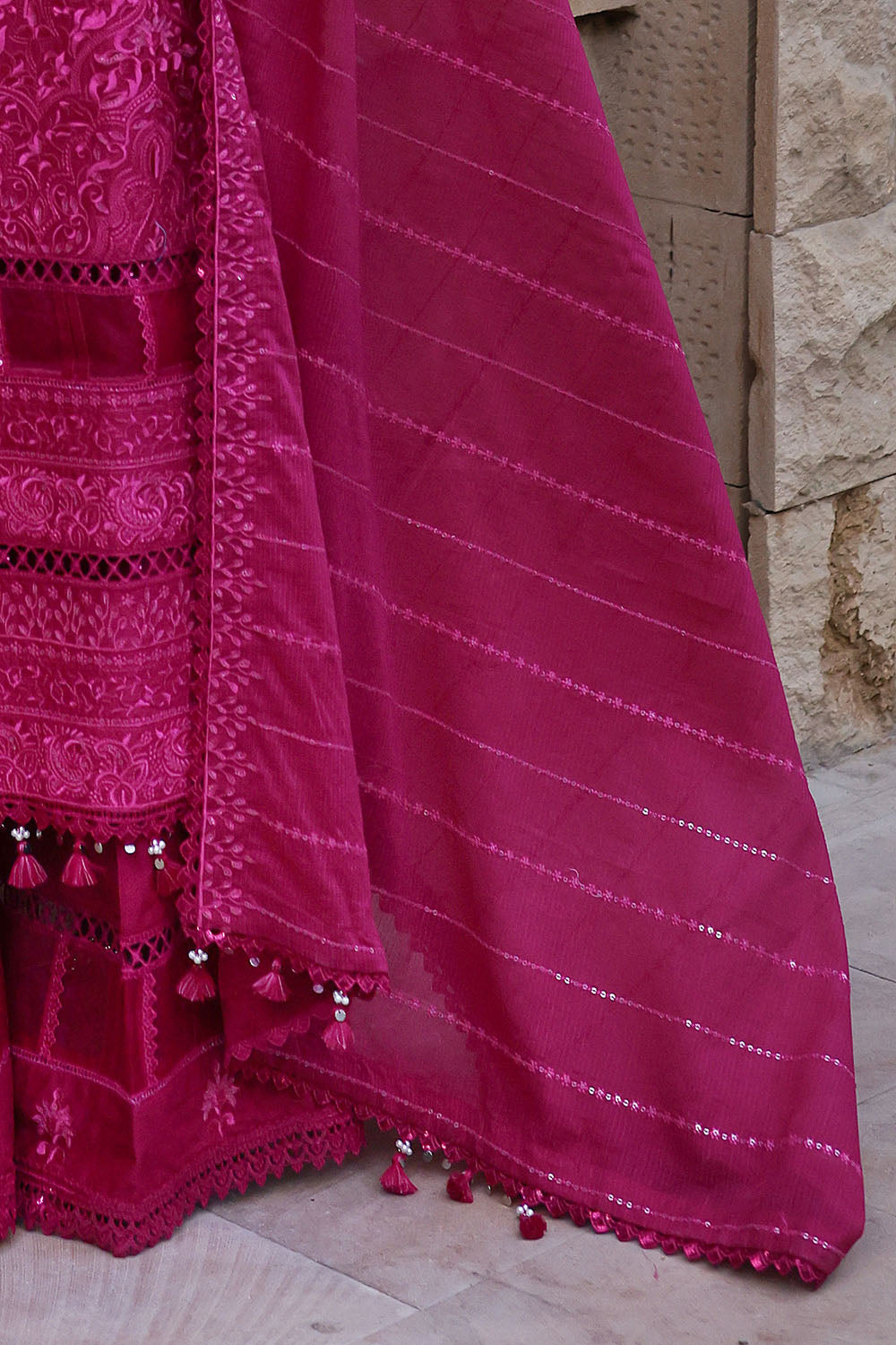 3 Piece Embroidered Lawn Suit With Embroidered Denting Lawn Dupatta