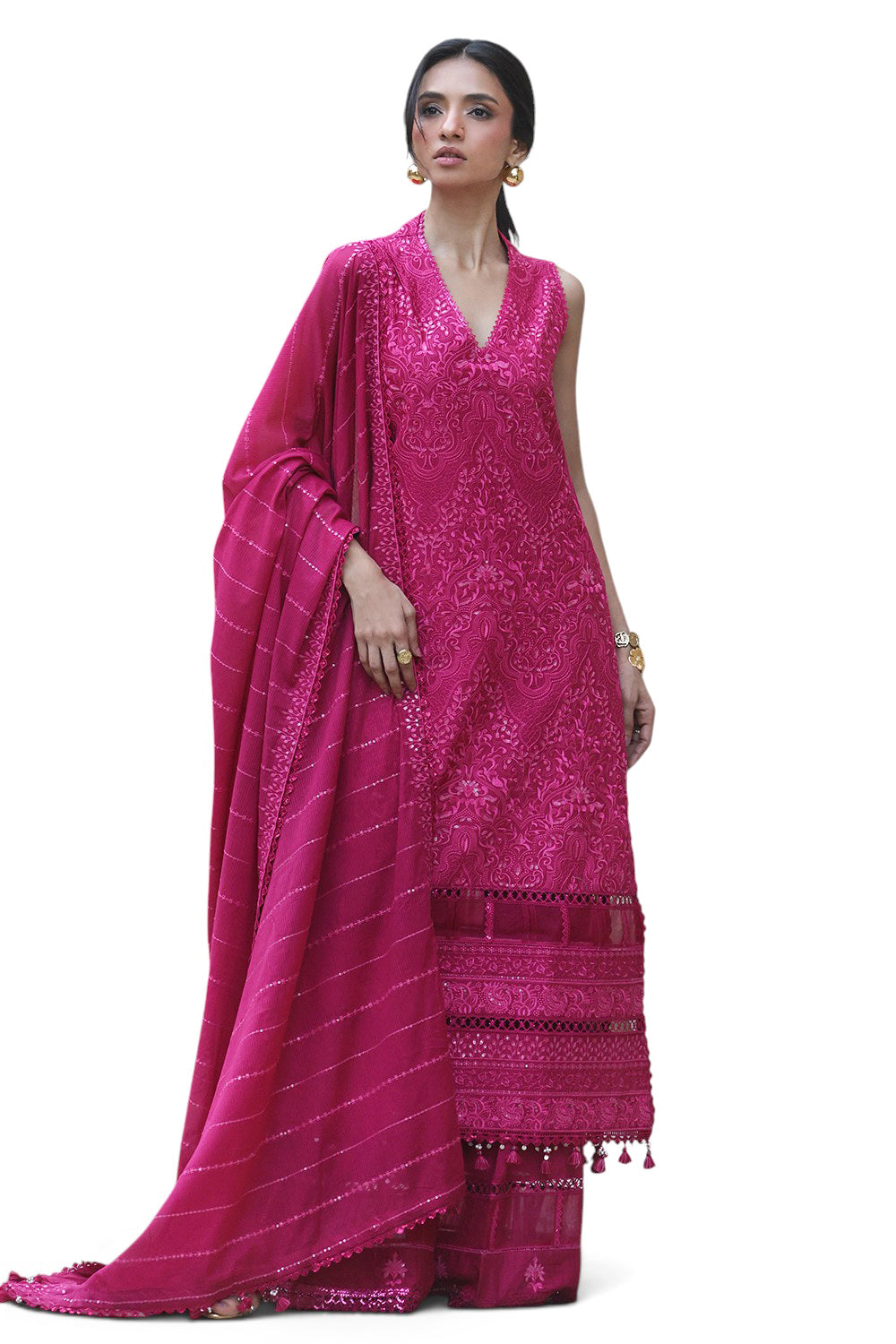 3 Piece Embroidered Lawn Suit With Embroidered Denting Lawn Dupatta