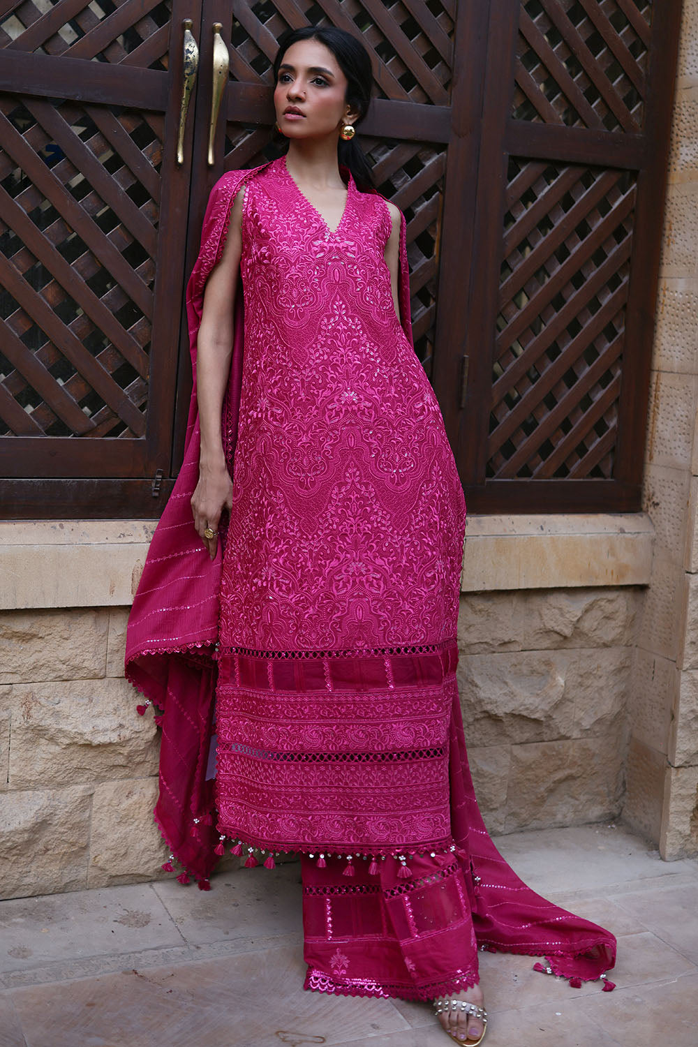 3 Piece Embroidered Lawn Suit With Embroidered Denting Lawn Dupatta