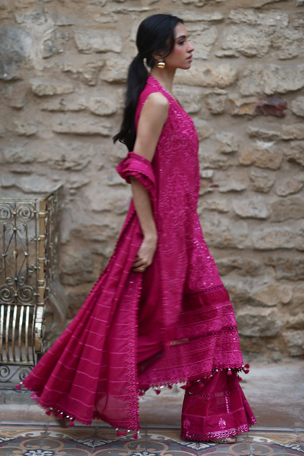 3 Piece Embroidered Lawn Suit With Embroidered Denting Lawn Dupatta