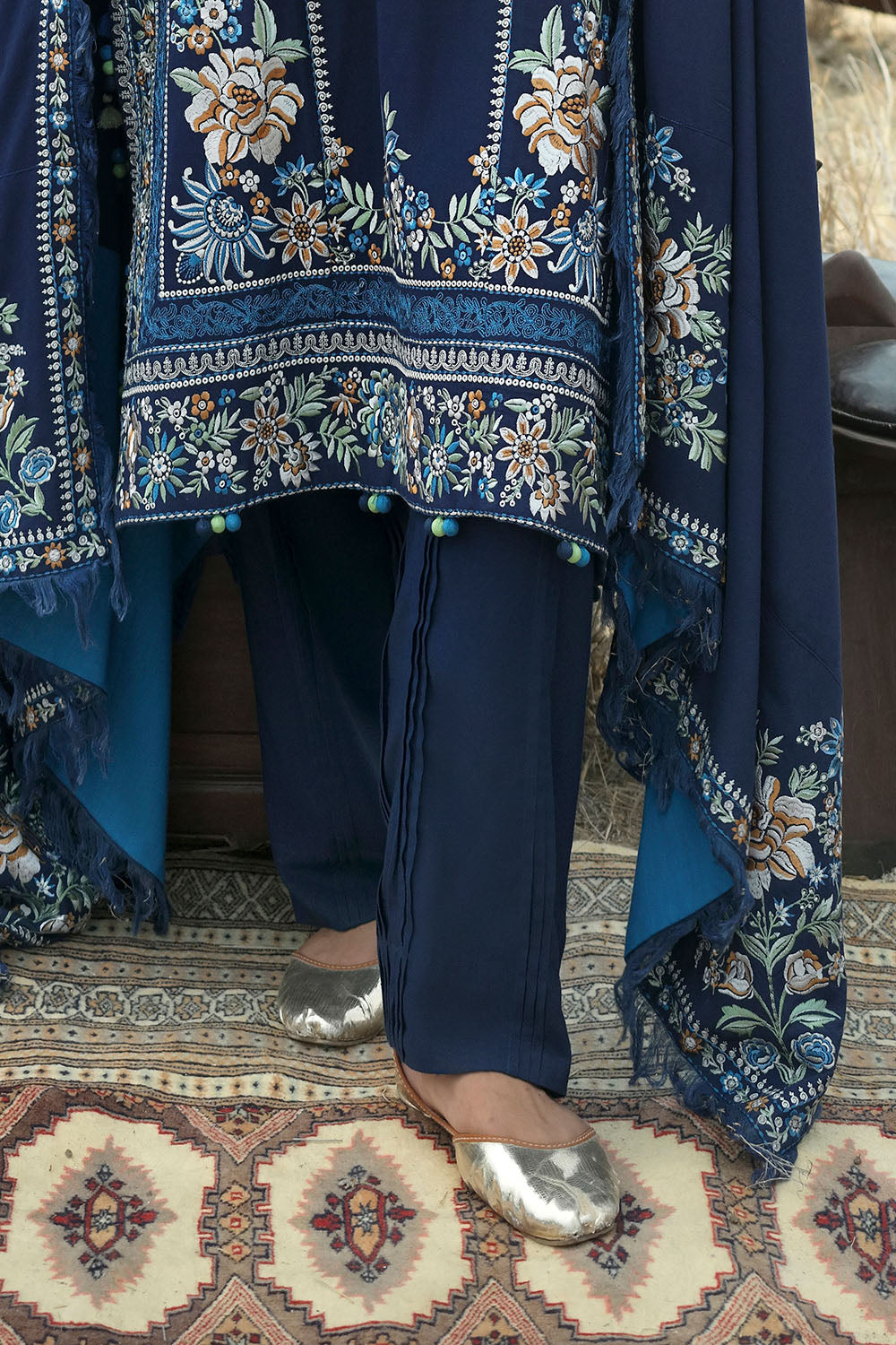 3 Piece Embroidered Karandi Suit with Embroidered Karandi Dupatta