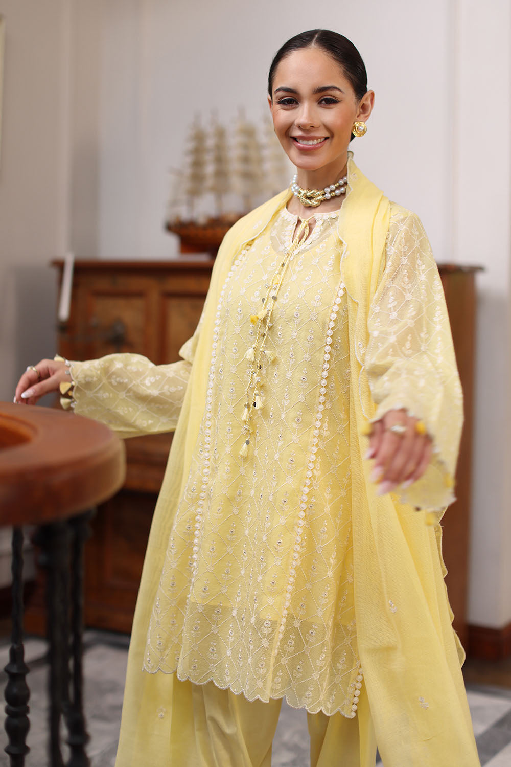 3 Piece Embroidered Khaddi Net Suit