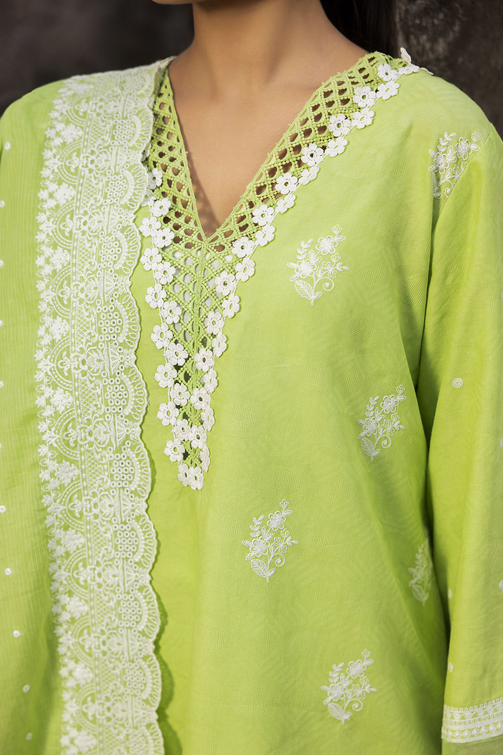 3 Piece Embroidered Jacquard Suit with Embroidered Denting Dupatta